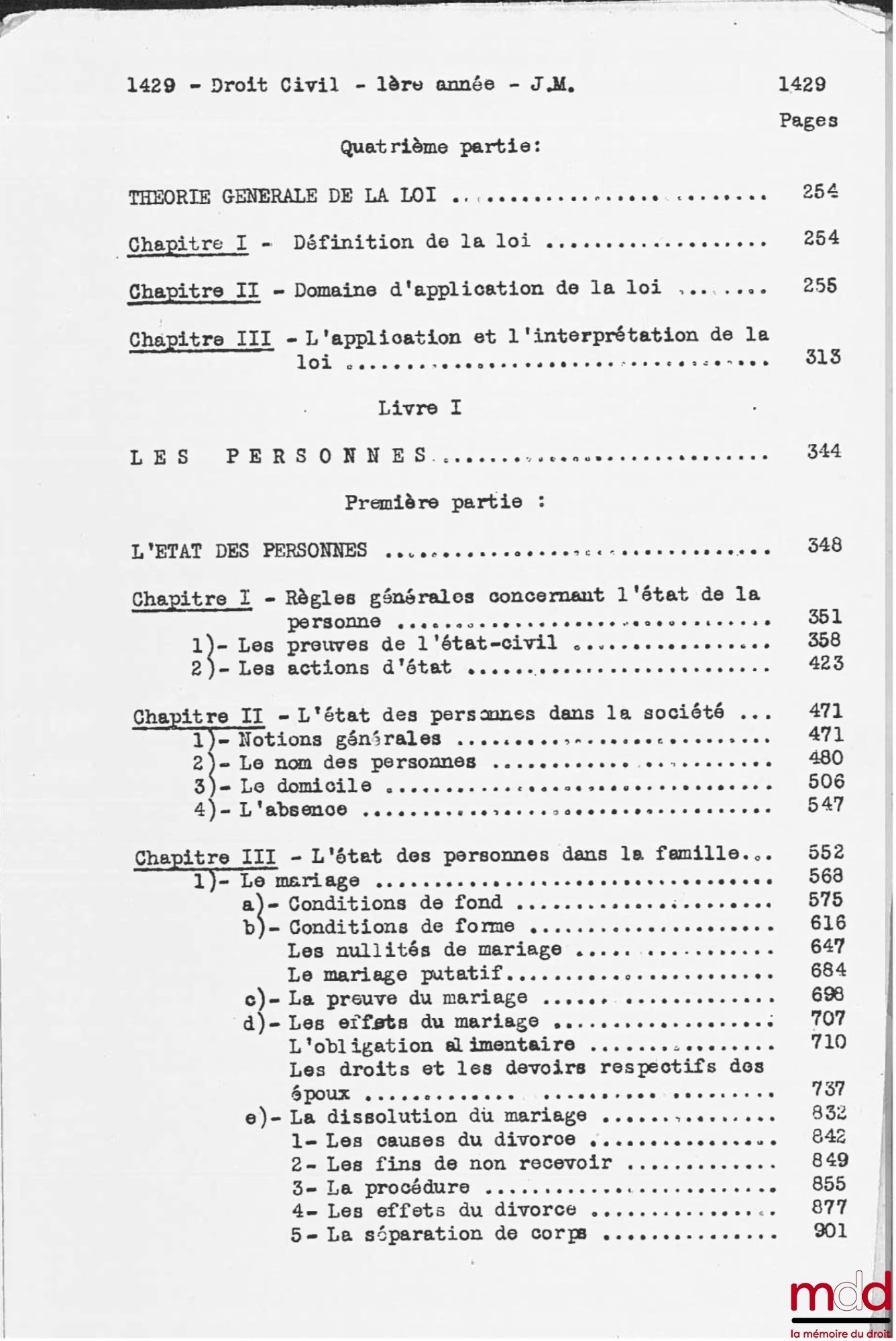 JULLIOT DE LA MORANDIÈRE (Léon) – COURS DE DROIT CIVIL, Licence 1re année, 1946-1947