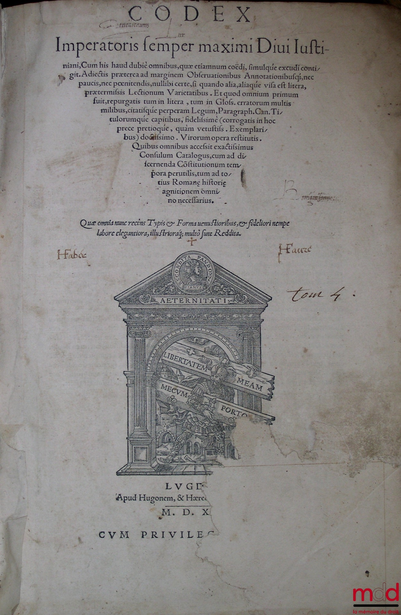 [Corpus juris civilis], ACCURSIUS, REBUFFUS (Pierre) – ENSEMBLE DE 4 TOMES DU CORPUS JURIS CIVILIS DE JUSTINIEN ISSUS DE 2 ÉDITIONS DIFFÉRENTES : TOME I : DIGESTUM VETUS. D. JUSTINIANI (…) JURIS ENUCLEATI, EX OMNI VETERE IURE COLLECTI, DIGESTORUM, SIVE PA