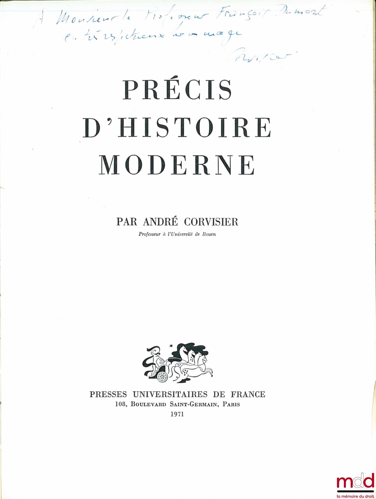 CORVISIER (André) – PRÉCIS D’HISTOIRE MODERNE