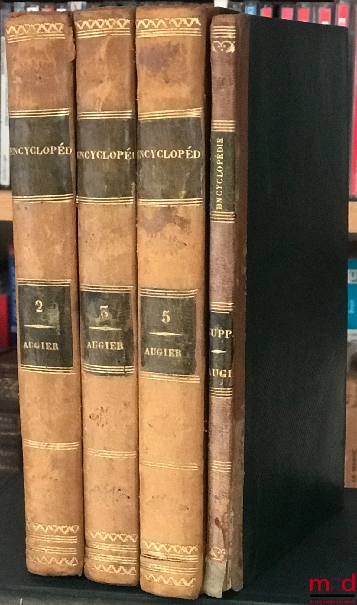 AUGIER (Victor) – ENCYCLOPÉDIE DES JUGES DE PAIX, ou TRAITÉS, PAR ORDRE ALPHABÉTIQUE, SUR TOUTES LES MATIÈRES QUI ENTRENT DANS LEURS ATTRIBUTIONS, vol. 2, 3, 5 (sur 5 vol. au total) et Supplément (t. 1 et 4 manquants)