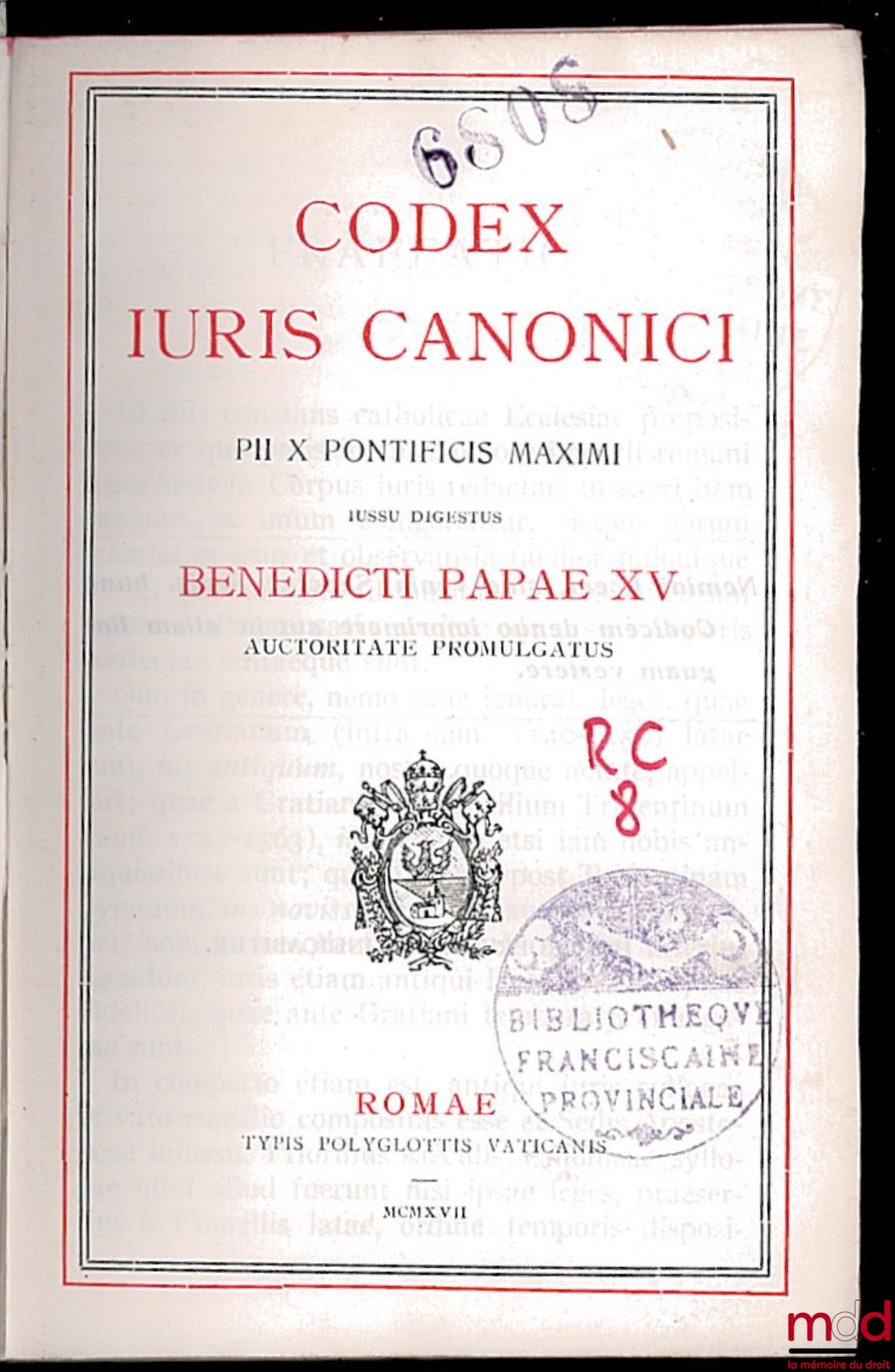 [Code] – CODEX IURIS CANONICI. Pii X Pontificis maximi iussu digestus Benedicti Papæ XV Auctoritate promulgatus