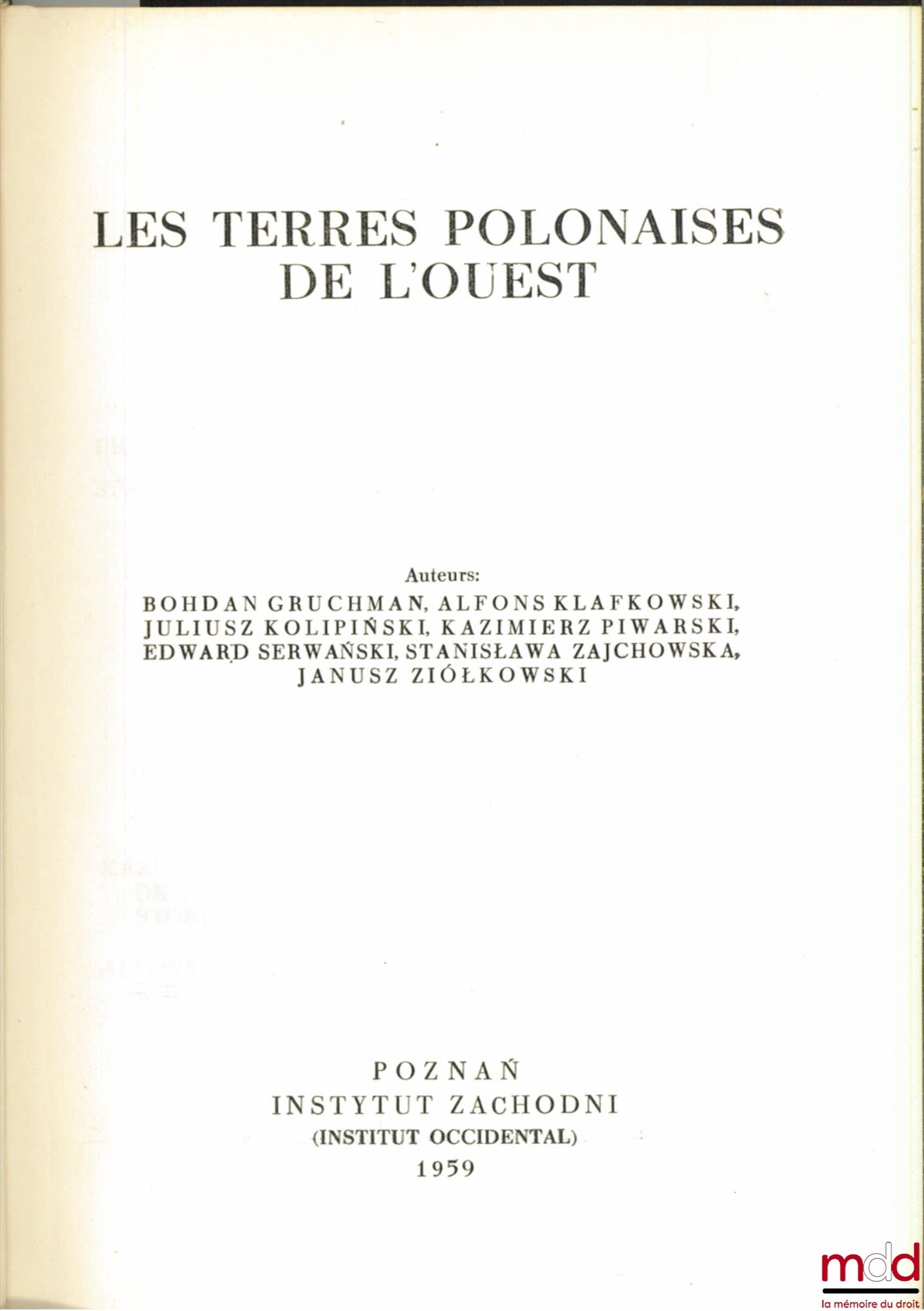 [Collectif] – LES TERRES POLONAISES DE L’OUEST, Inst. Occidental
