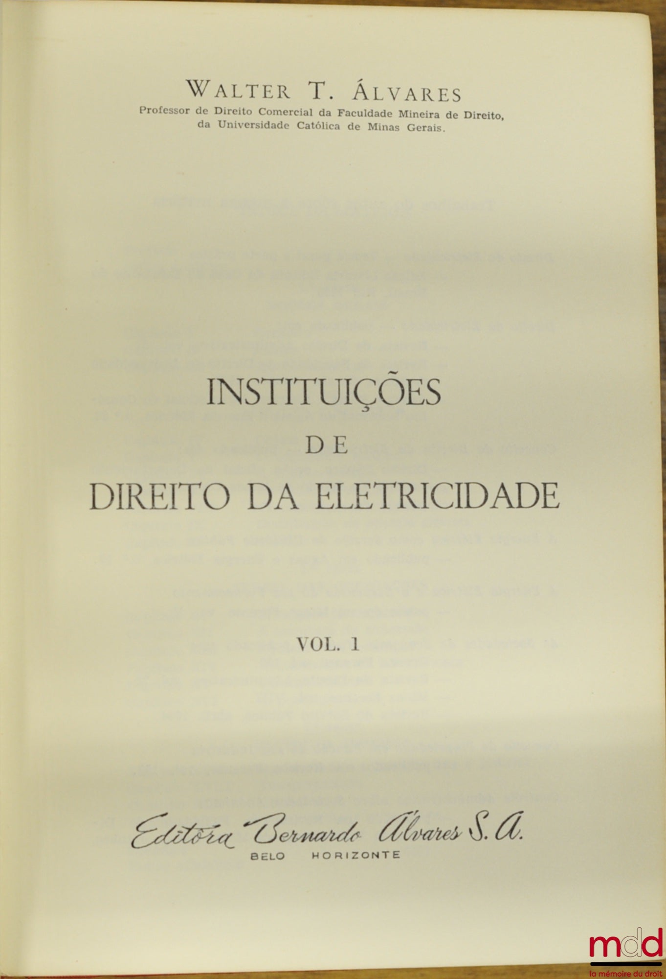 ALVARES (Walter T.) – INSTITUÇIONES DE DIREITO DA ELETRICIDADE