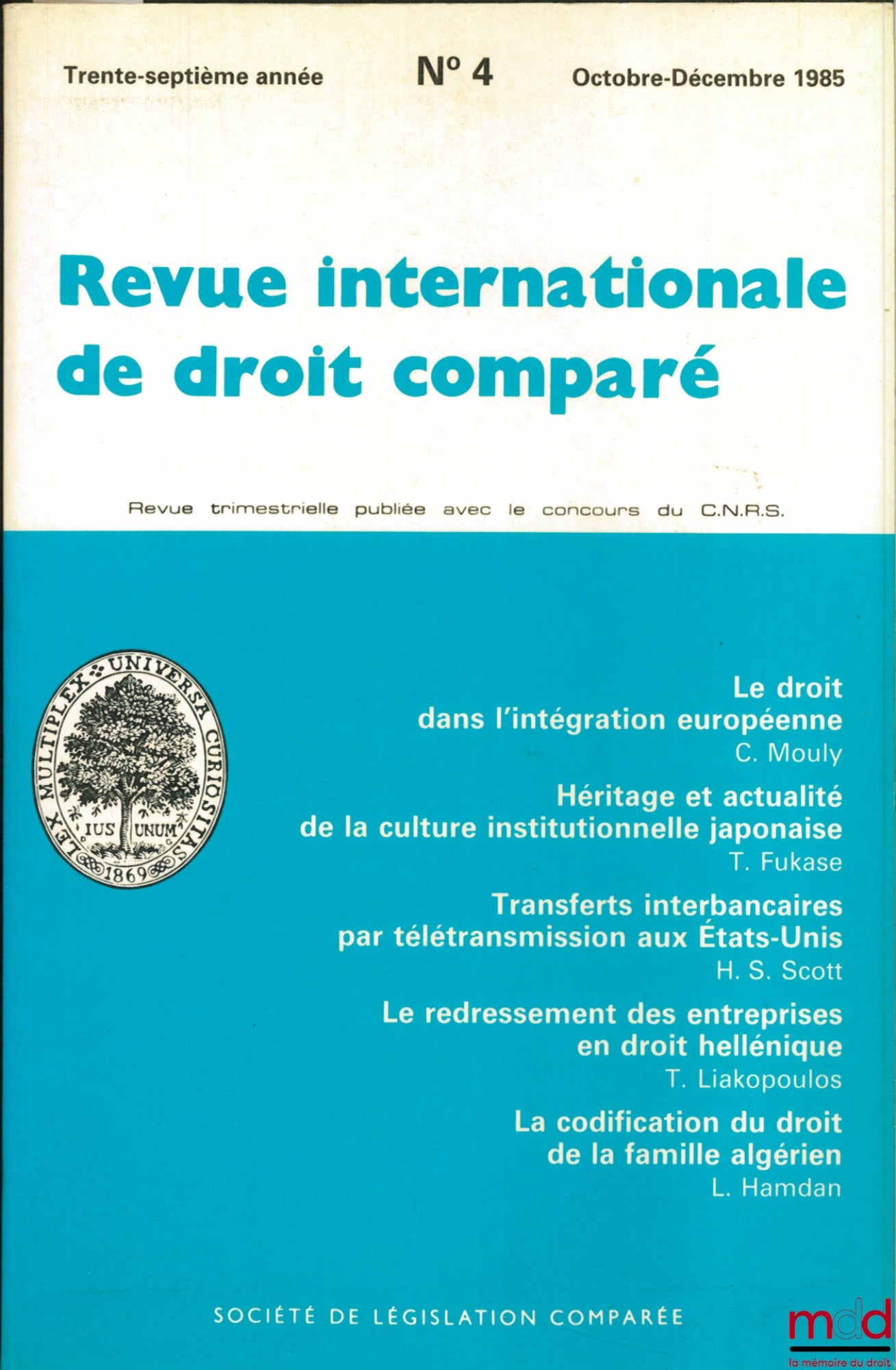 [RIDC] – REVUE INTERNATIONALE DE DROIT COMPARÉ, 37ème année, n° 4 (oct.-déc. 1985)
