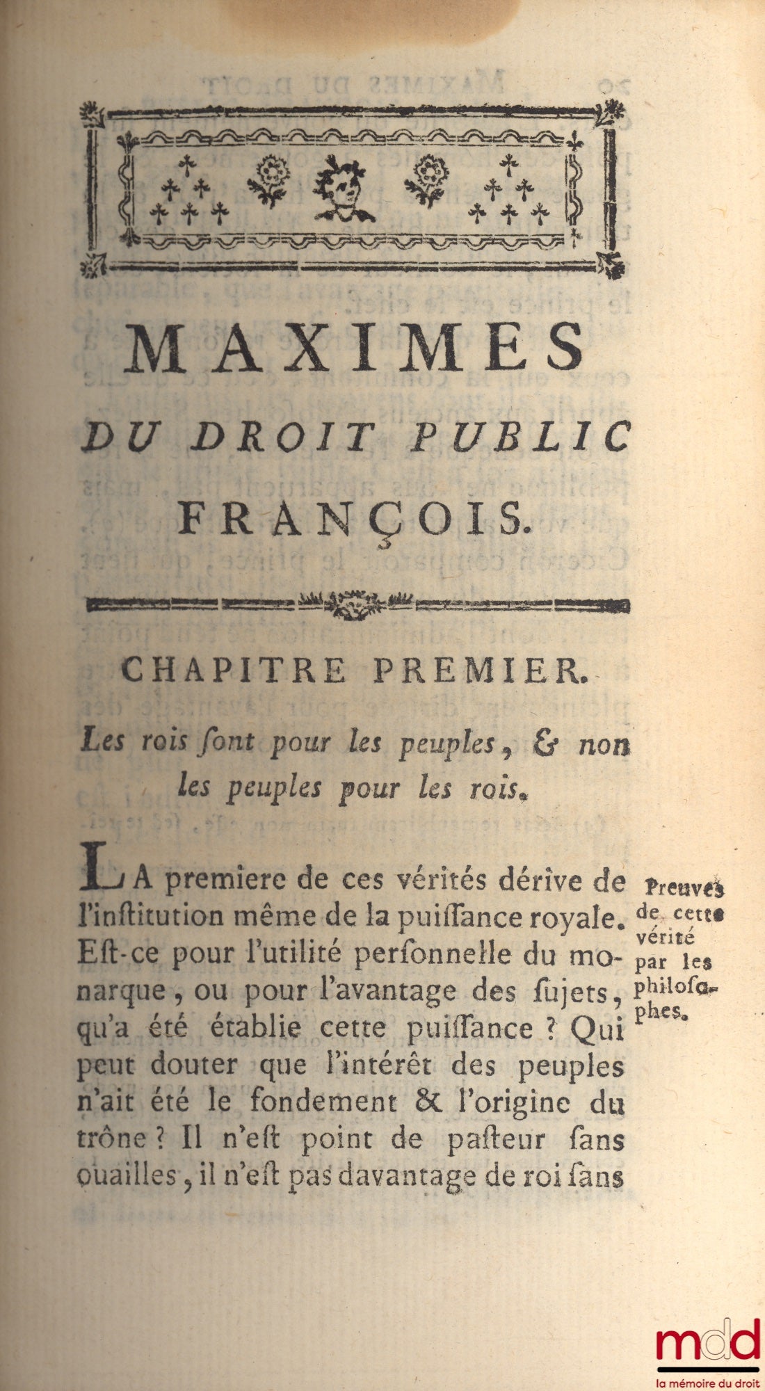 [MEY (Claude) - MAULTROT (Gabriel-Nicolas) - AUBRY] – MAXIMES DU DROIT PUBLIC FRANÇOIS. Tirées des Capitulaires, des Ordonnances du Royaume, & des autre monuments de l’Histoire de France, Seconde édition, double de la première