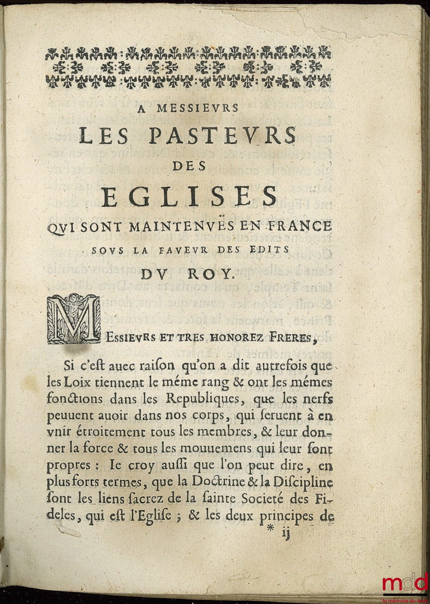 HUISSEAU (Isaac d’) – LA DISCIPLINE DES ÉGLISES RÉFORMÉES DE FRANCE ou L’ORDRE PAR LEQUEL ELLES SONT CONDUITES & GOUVERNÉES. Nouvelle et dernière édition dans laquelle le recueil des Observations & Questions, sur tous ses Articles, tiré des Actes des Syno