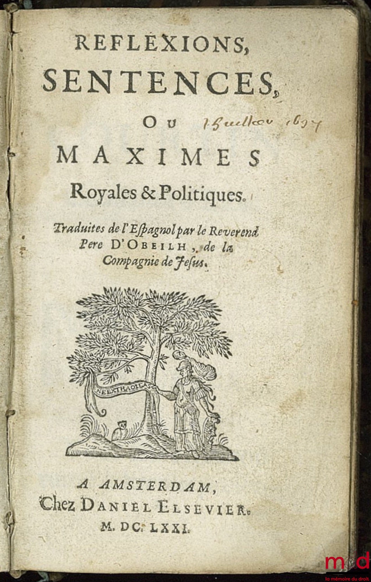 [NIREMBERG (Juan Eusebio)] – REFLEXIONS, SENTENCES OU MAXIMES ROYALES & POLITIQUES traduites de l’Espagnol par le Révérend Père François D’OBEILH de la Compagnie de Jésus