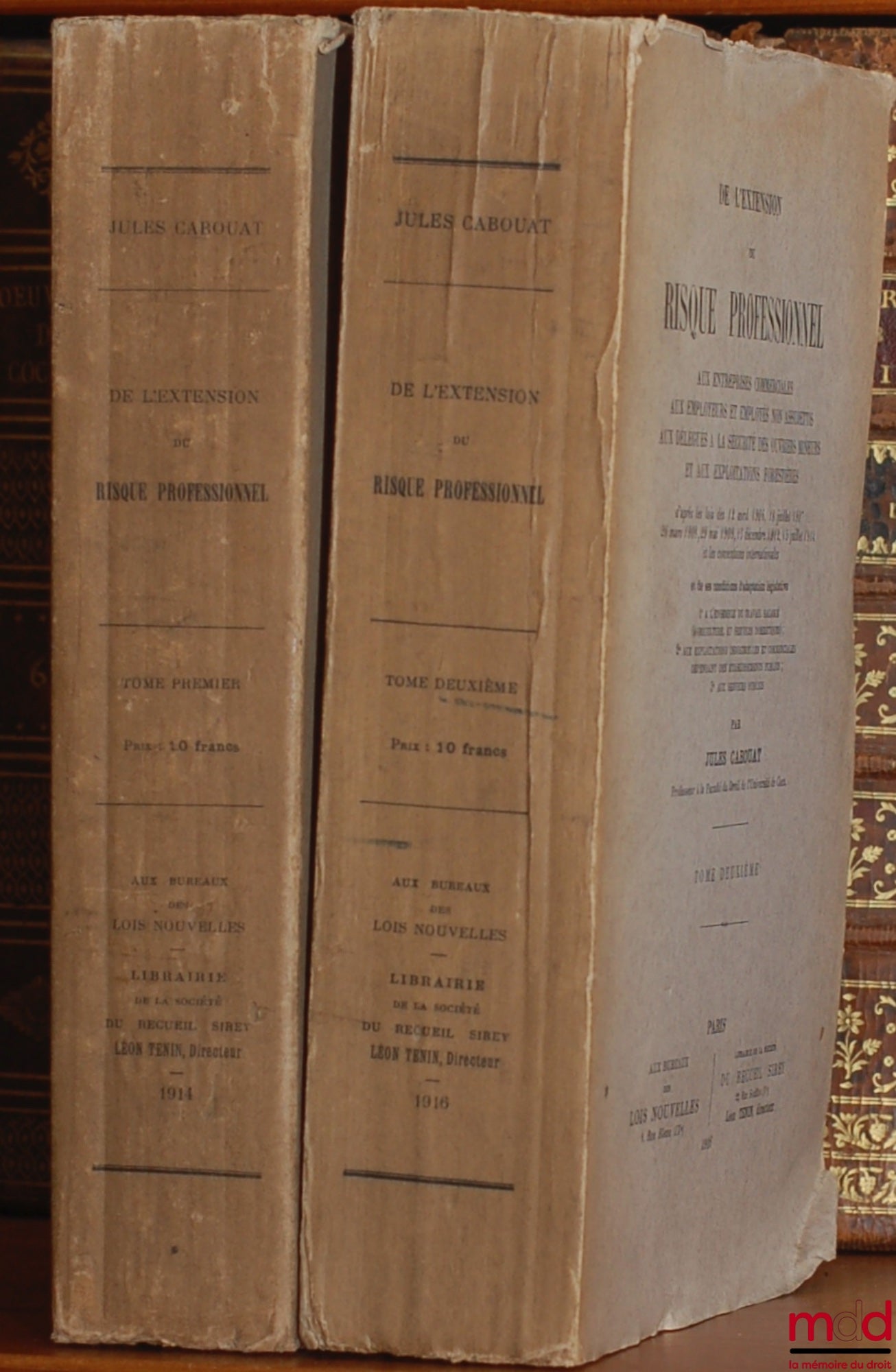 CABOUAT (Jules) – DE L’EXTENSION DU RISQUE PROFESSIONNEL aux entreprises commerciales, aux employeurs et employés non assujettis et aux délégués à la sécurité des ouvriers mineurs d’après les lois du 12 avril 1906, du 18 juillet 1907, du 26 mars 1908, du