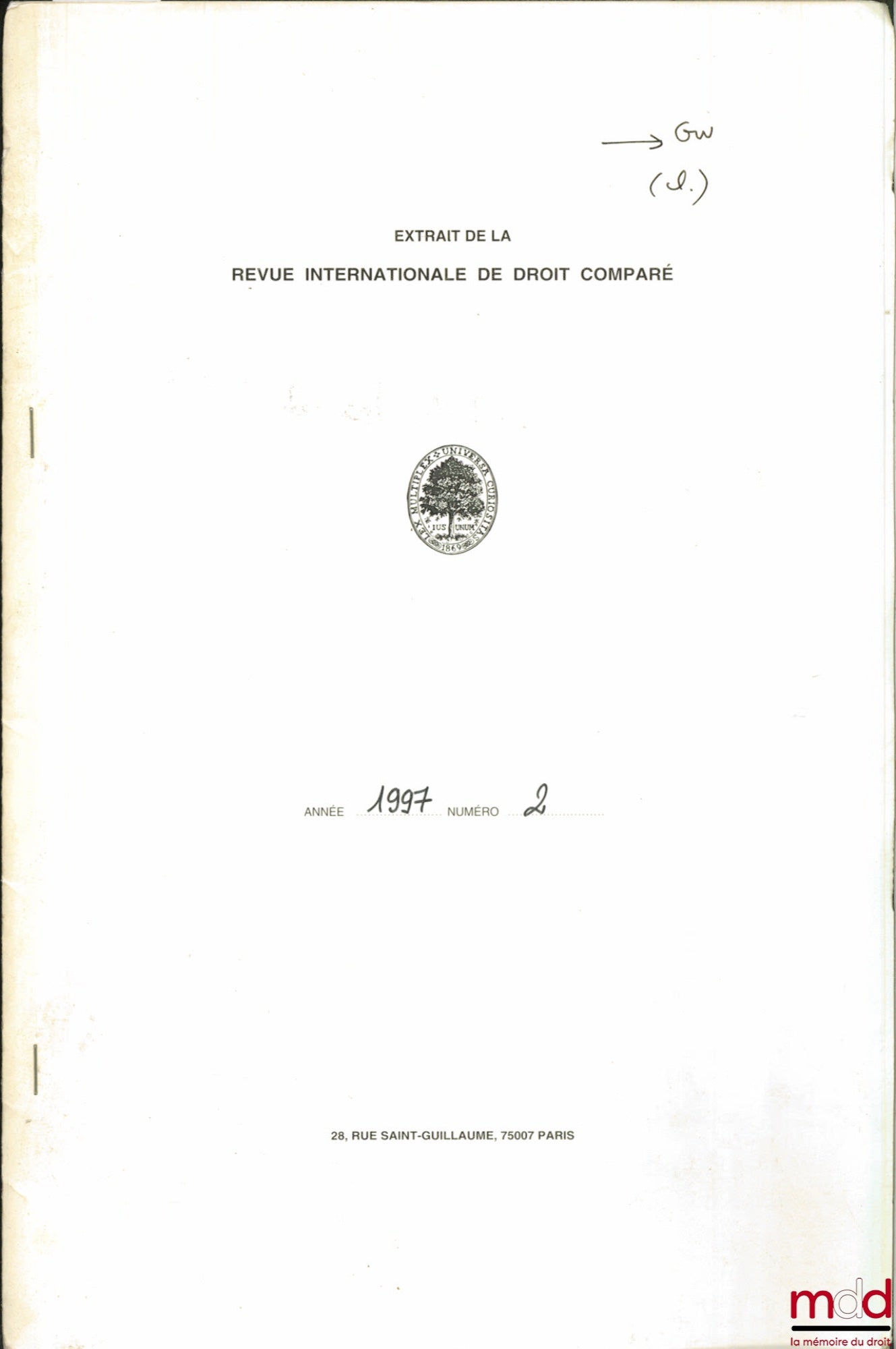 JARROSSON (Charles) – LES MODES ALTERNATIFS DE RÈGLEMENT DES CONFLITS : PRÉSENTATION GÉNÉRALE, extrait de la Revue internationale de droit comparé, année 1997, n° 2