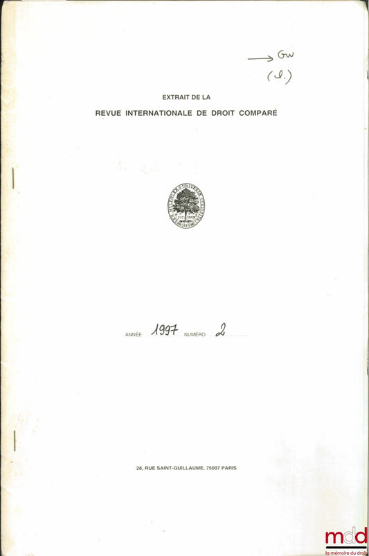 JARROSSON (Charles) – ALTERNATIVE DISPUTE RESOLUTION METHODS: GENERAL OVERVIEW, excerpt from the International Review of Comparative Law, 1997, No. 2