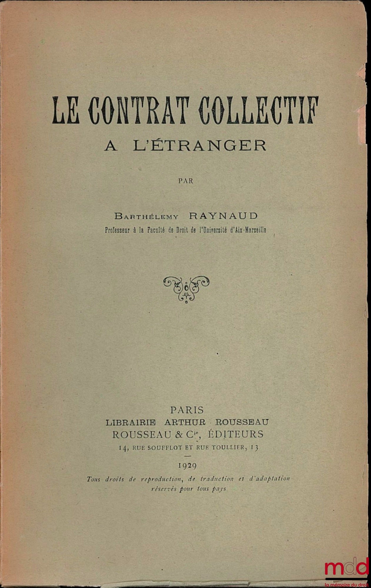 RAYNAUD (Barthélemy) – LE CONTRAT COLLECTIF À L’ÉTRANGER