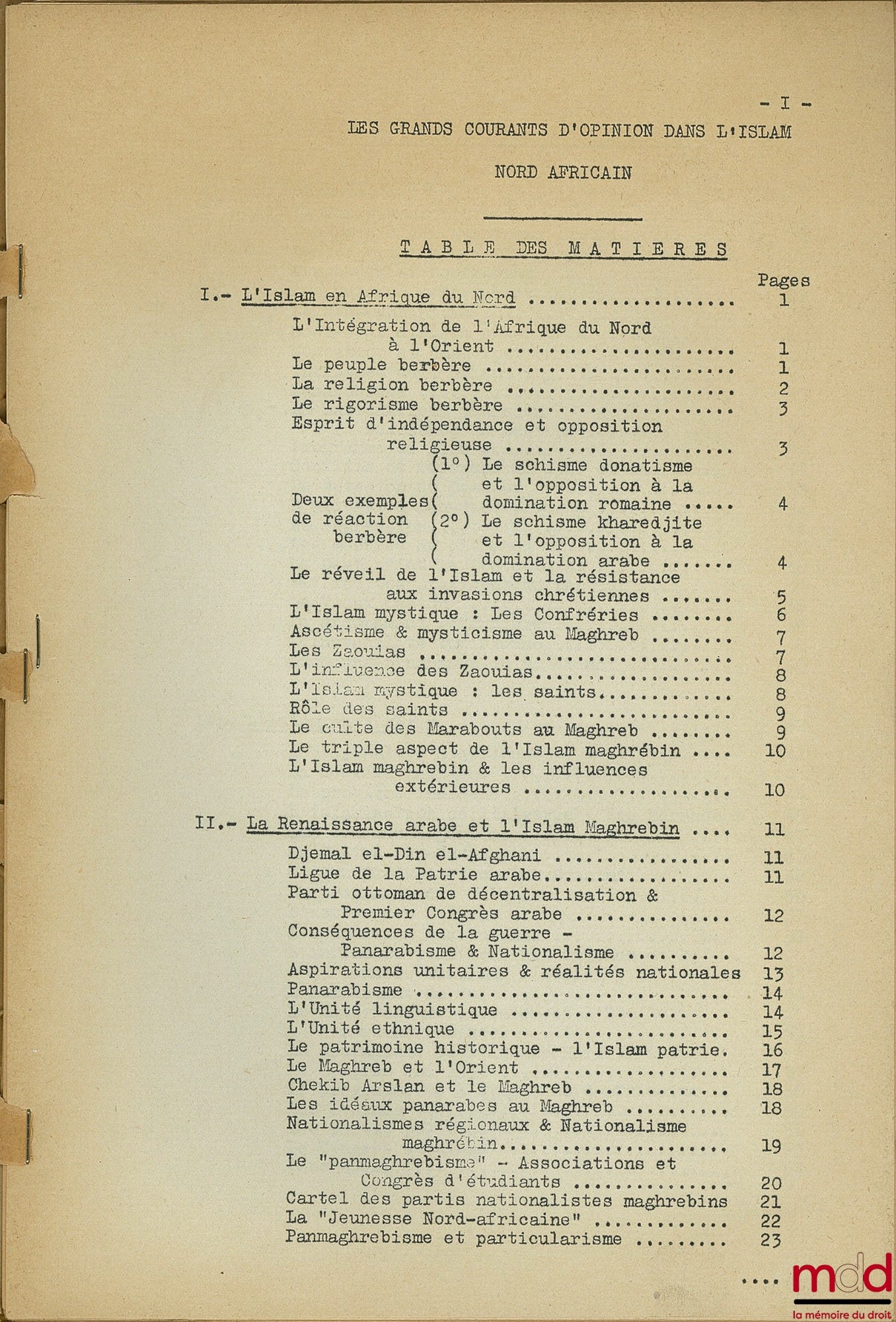 LAROQUE (Pierre) [?] ou anonyme – LES GRANDS COURANTS D’OPINION DANS L’ISLAM NORD-AFRICAIN