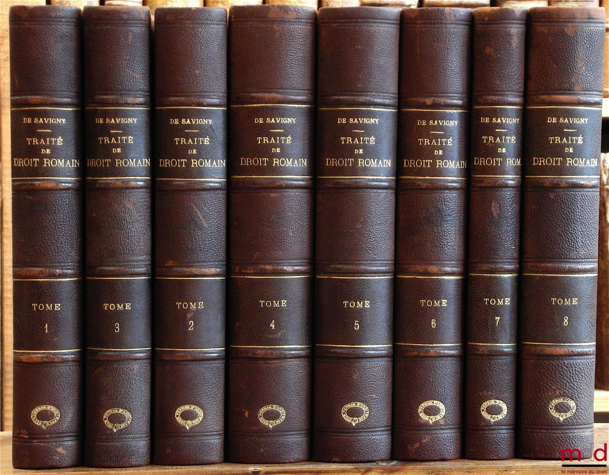SAVIGNY (Friedrich Carl von) – TRAITÉ DE DROIT ROMAIN, traduit de l’Allemand par M. Charles GUENOUX, 1ère éd. - et seule publiée - pour les t. 1 & 2, 2nde - et dernière - éd. pour les t. 3 à 8