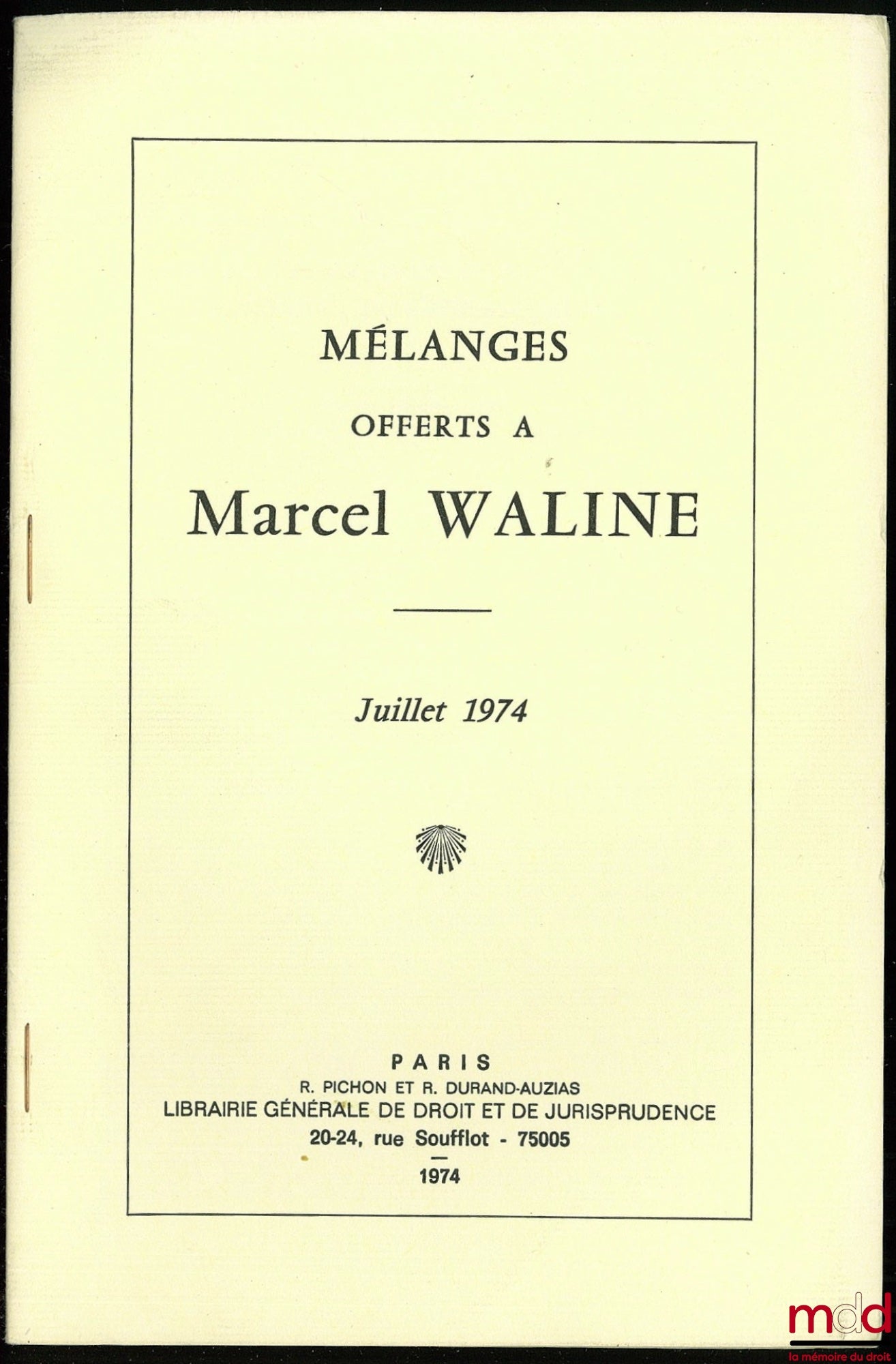 LEMASURIER (Jeanne) – VERS UN NOUVEAU PRINCIPE GÉNÉRAL DU DROIT, LE PRINCIPE “BILAN-COÛT-AVANTAGES”, tiré à part des Mélanges Charles Eisenmann