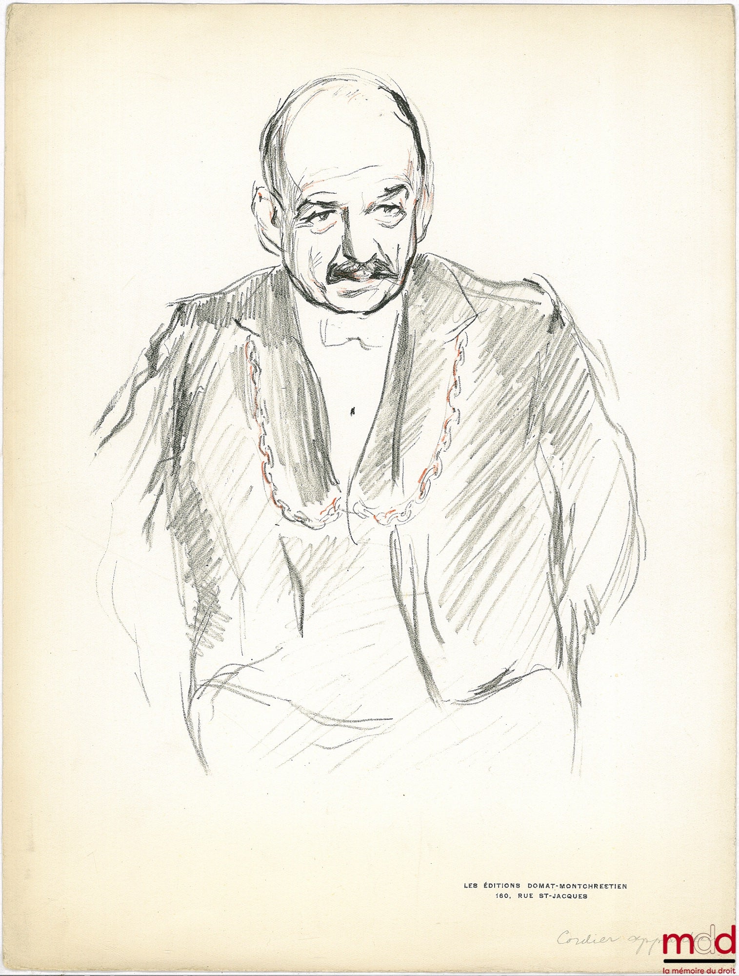 PAZZI [PROTOPAZZI (Antoine) dit] – ROUGE ET NOIR. 8 Lithographies originales de Pazzi représentant MMS. CORDIER [appariteur], Gaston JÈZE, Jean-Paulin NIBOYET, William OUALID, René MAUNIER, Henri BERTHÉLEMY, René JACQUELIN, Henri LÉVY-BRÜHL