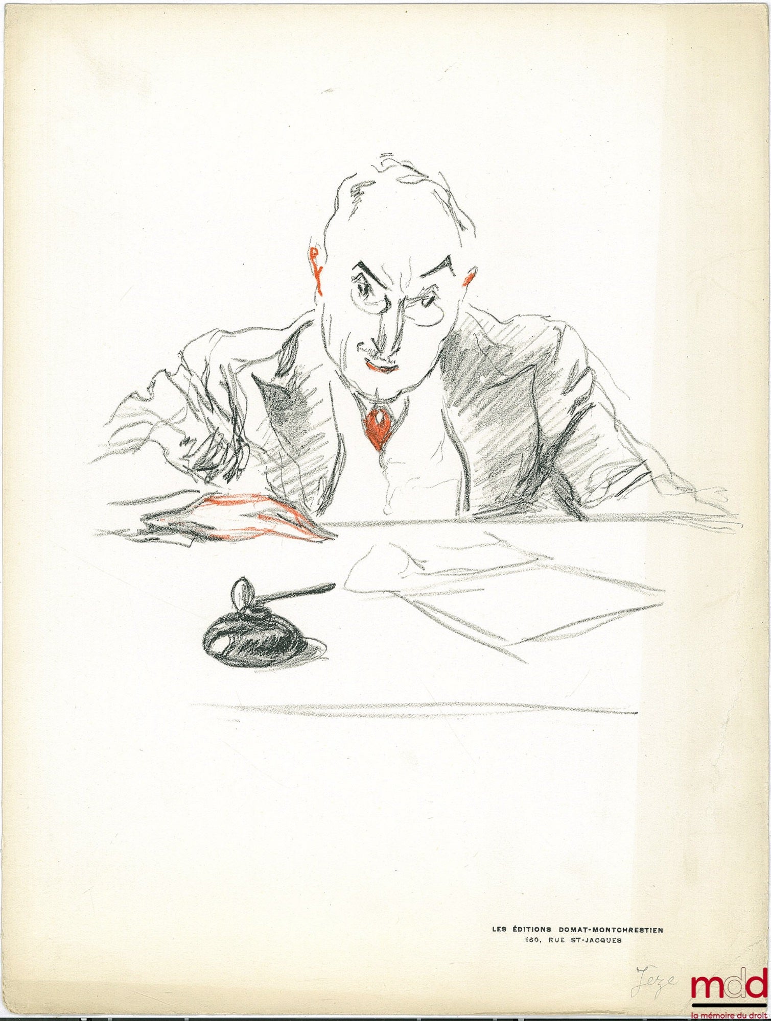 PAZZI [PROTOPAZZI (Antoine) dit] – ROUGE ET NOIR. 8 Lithographies originales de Pazzi représentant MMS. CORDIER [appariteur], Gaston JÈZE, Jean-Paulin NIBOYET, William OUALID, René MAUNIER, Henri BERTHÉLEMY, René JACQUELIN, Henri LÉVY-BRÜHL