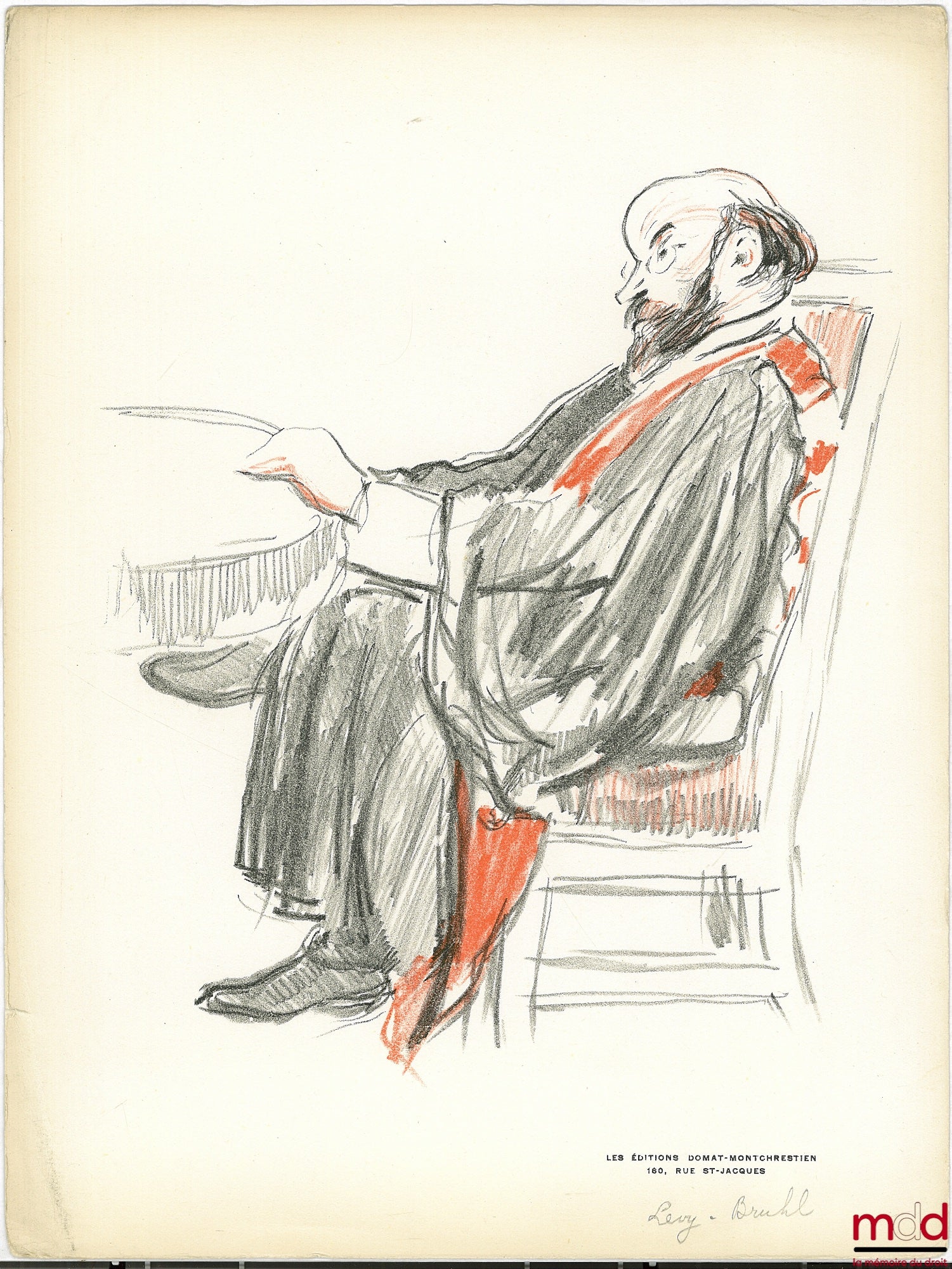 PAZZI [PROTOPAZZI (Antoine) dit] – ROUGE ET NOIR. 8 Lithographies originales de Pazzi représentant MMS. CORDIER [appariteur], Gaston JÈZE, Jean-Paulin NIBOYET, William OUALID, René MAUNIER, Henri BERTHÉLEMY, René JACQUELIN, Henri LÉVY-BRÜHL