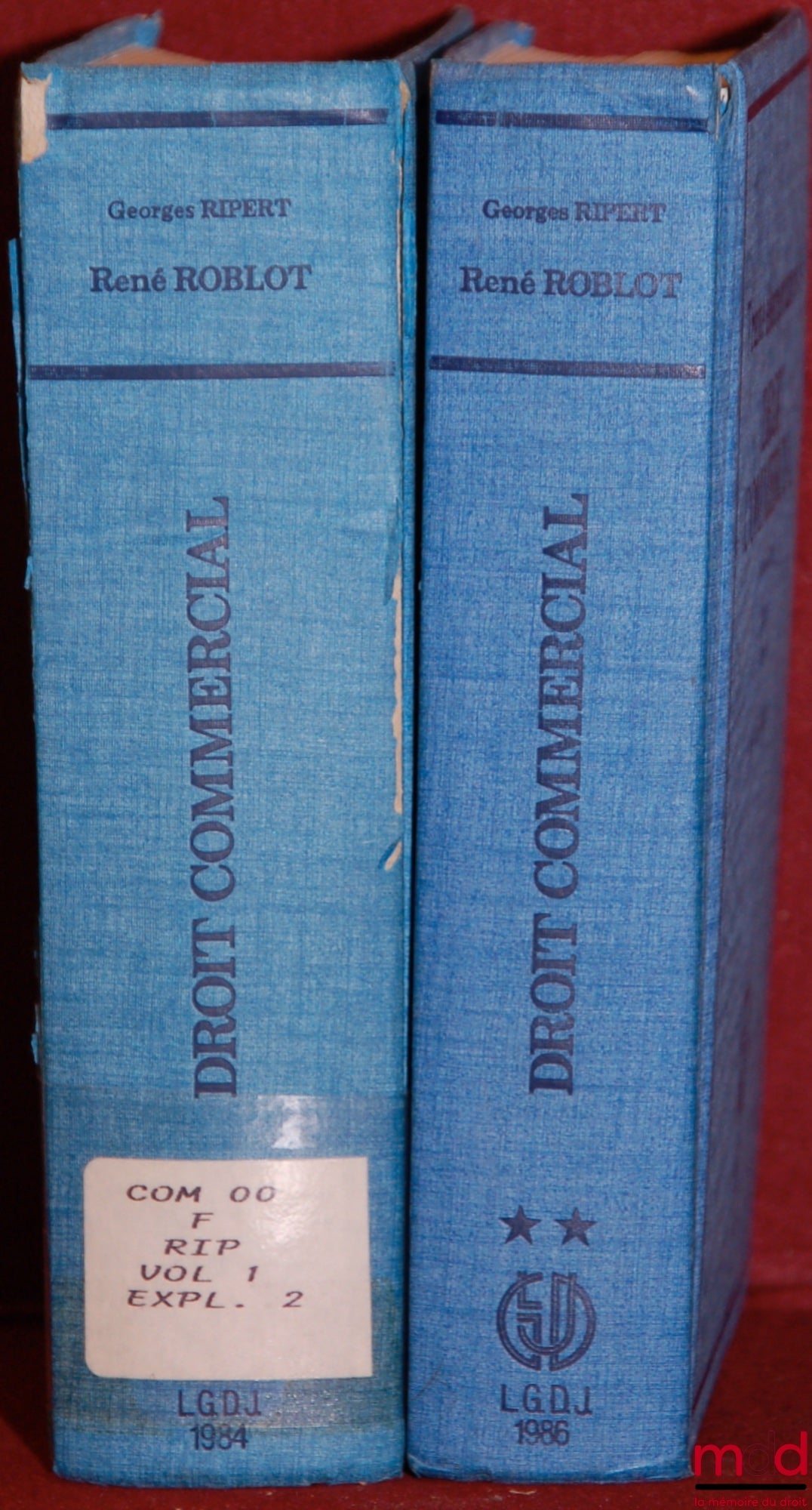RIPERT (Georges) and ROBLOT (René) – ELEMENTARY TREATISE ON COMMERCIAL LAW vol. I (11th ed. with addendum): Merchants - Commercial Acts - Goodwill - Commercial Companies; vol. II (10th ed.): Securities - Negotiable Instruments - Transactions
