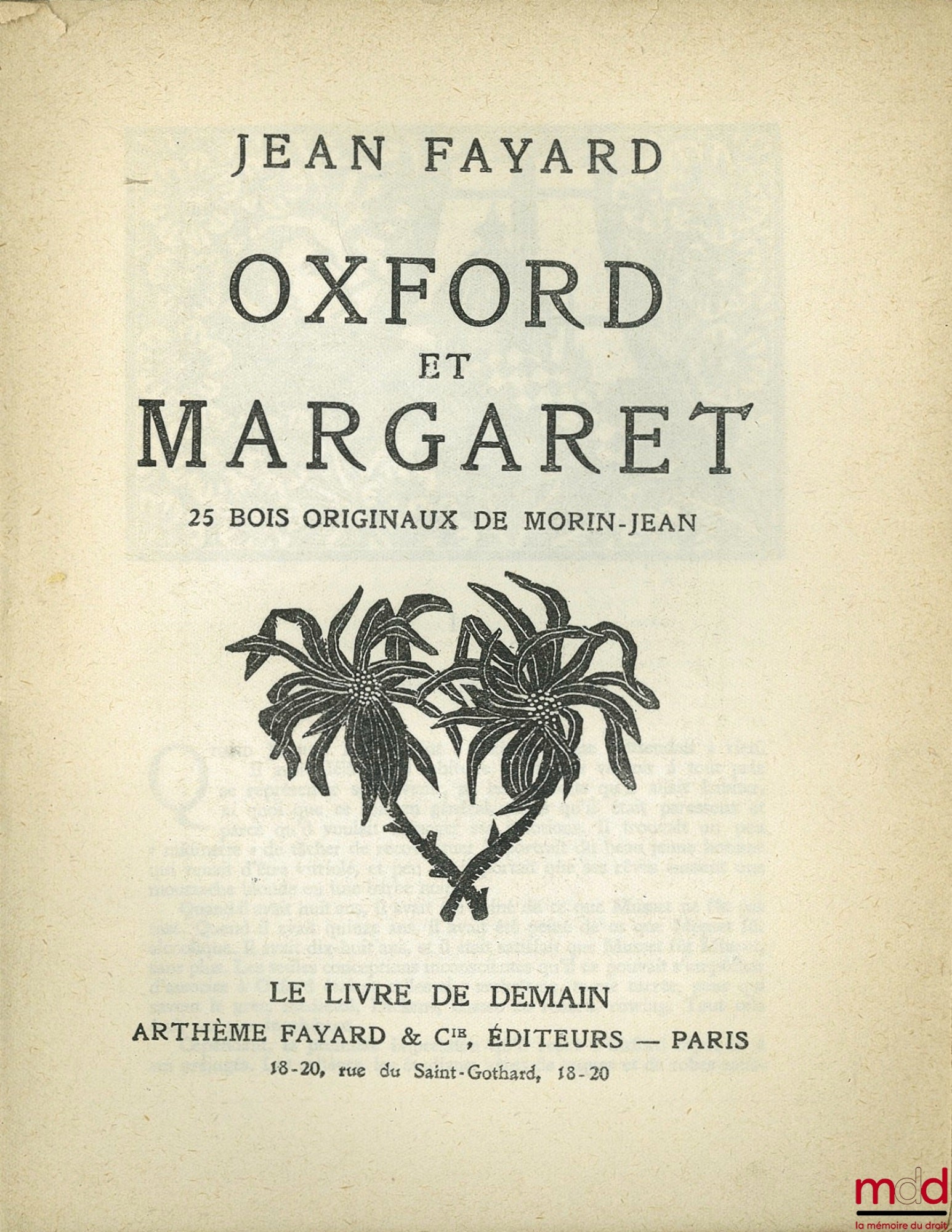 TROYAT (Henri) – OXFORD ET MARGARET, 25 Bois originaux de Morin-Jean, Coll. Le livre de demain n° 65
