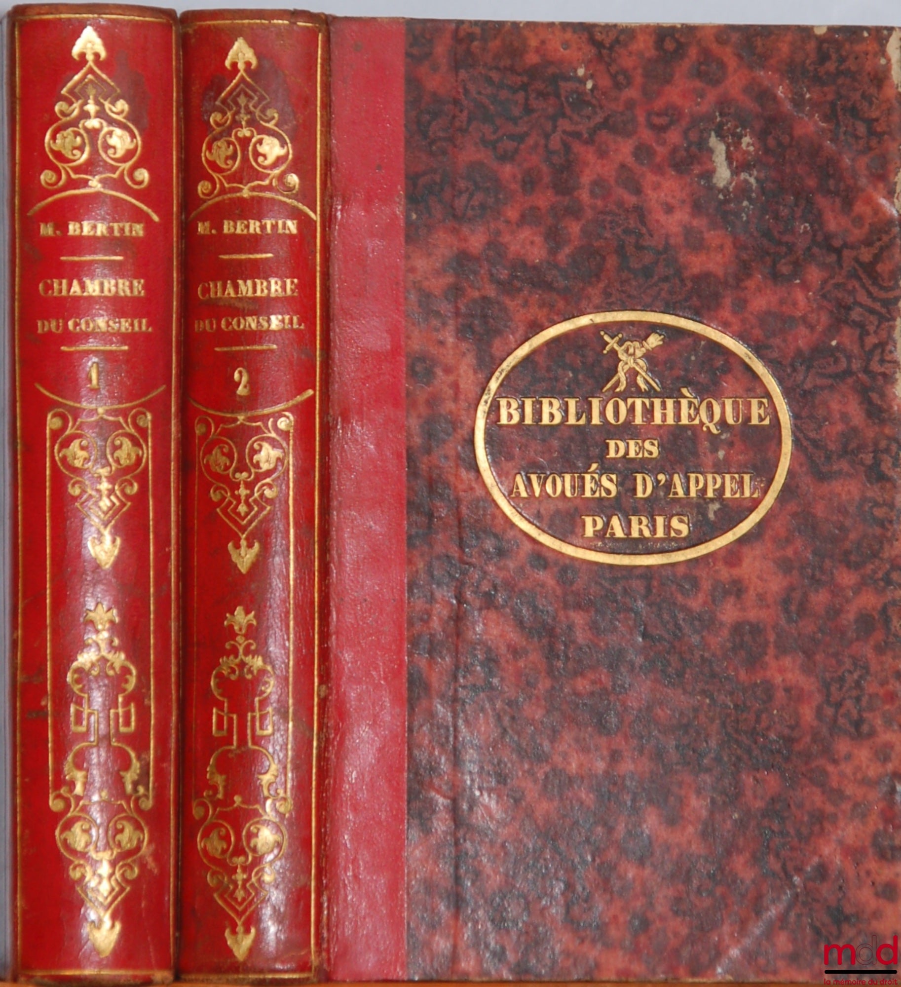 BERTIN (Jean-Louis-Henri) – CHAMBRE DU CONSEIL EN MATIÈRE CIVILE ET DISCIPLINAIRE JURISPRUDENCE DE LA COUR ET DU TRIBUNAL DE PARIS, (t. I 2ème éd.) t. II (1ère éd.), Introduction par M. Debelleyme Président du Tribunal de la Seine
