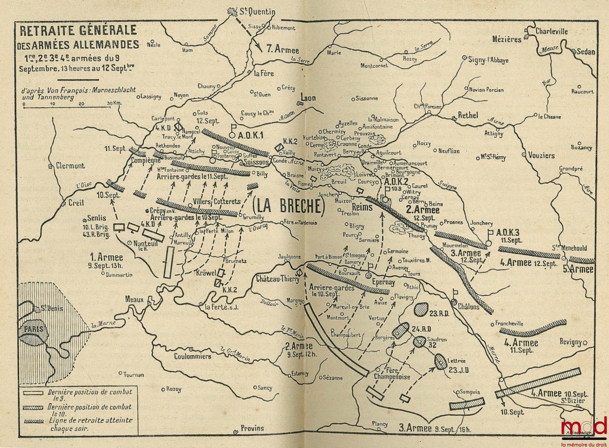 HANOTAUX (Gabriel) – LA BATAILLE DE LA MARNE avec deux cartes hors texte, dix-huit croquis et quatorze cartes d’État-major ; 6ème éd., vol. II seulement