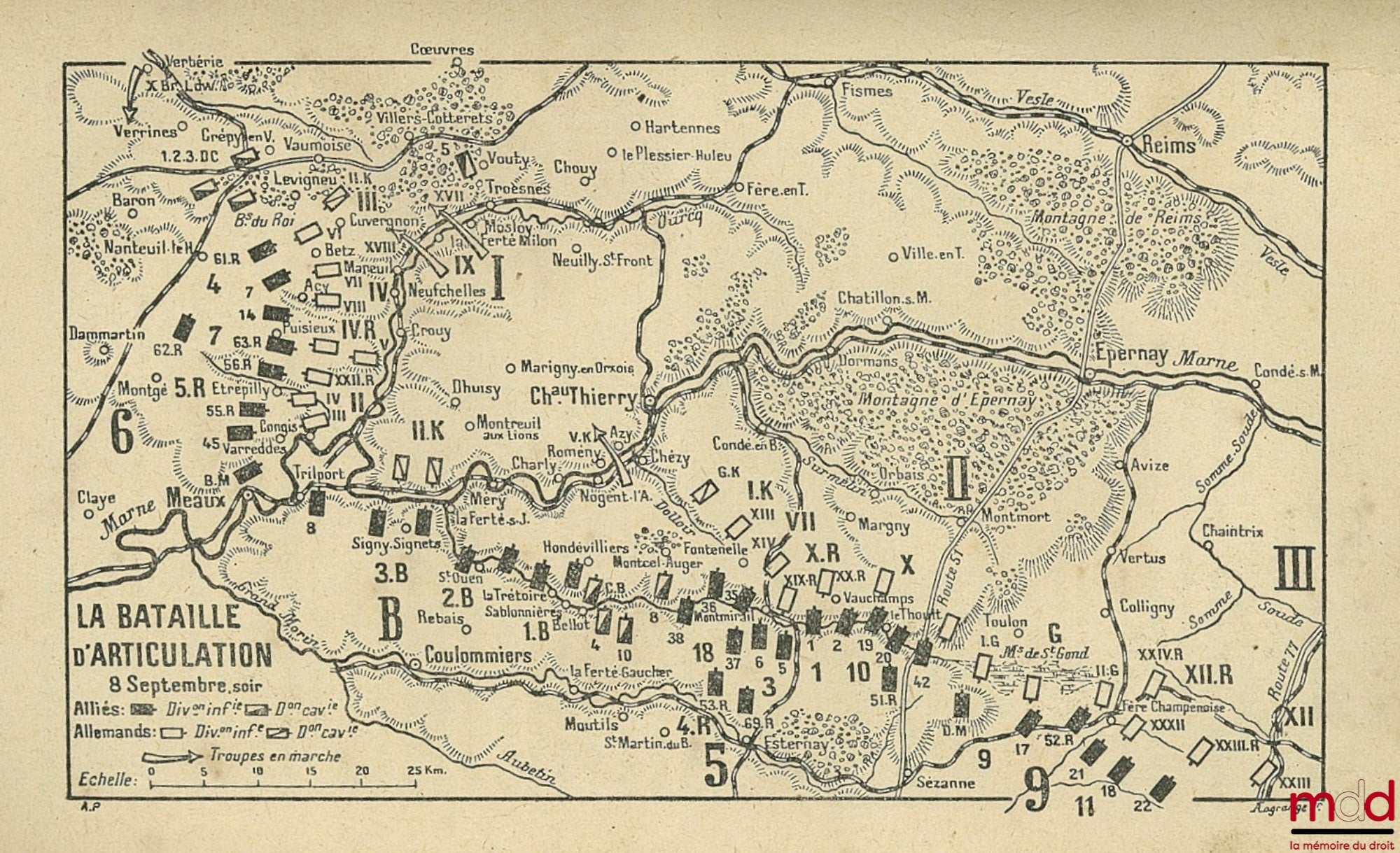 HANOTAUX (Gabriel) – LA BATAILLE DE LA MARNE avec deux cartes hors texte, dix-huit croquis et quatorze cartes d’État-major ; 6ème éd., vol. II seulement