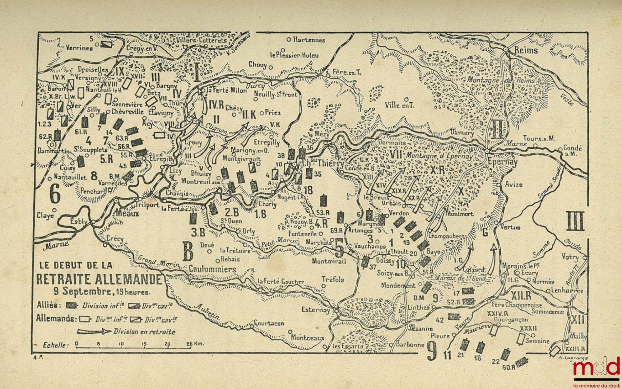 HANOTAUX (Gabriel) – LA BATAILLE DE LA MARNE avec deux cartes hors texte, dix-huit croquis et quatorze cartes d’État-major ; 6ème éd., vol. II seulement