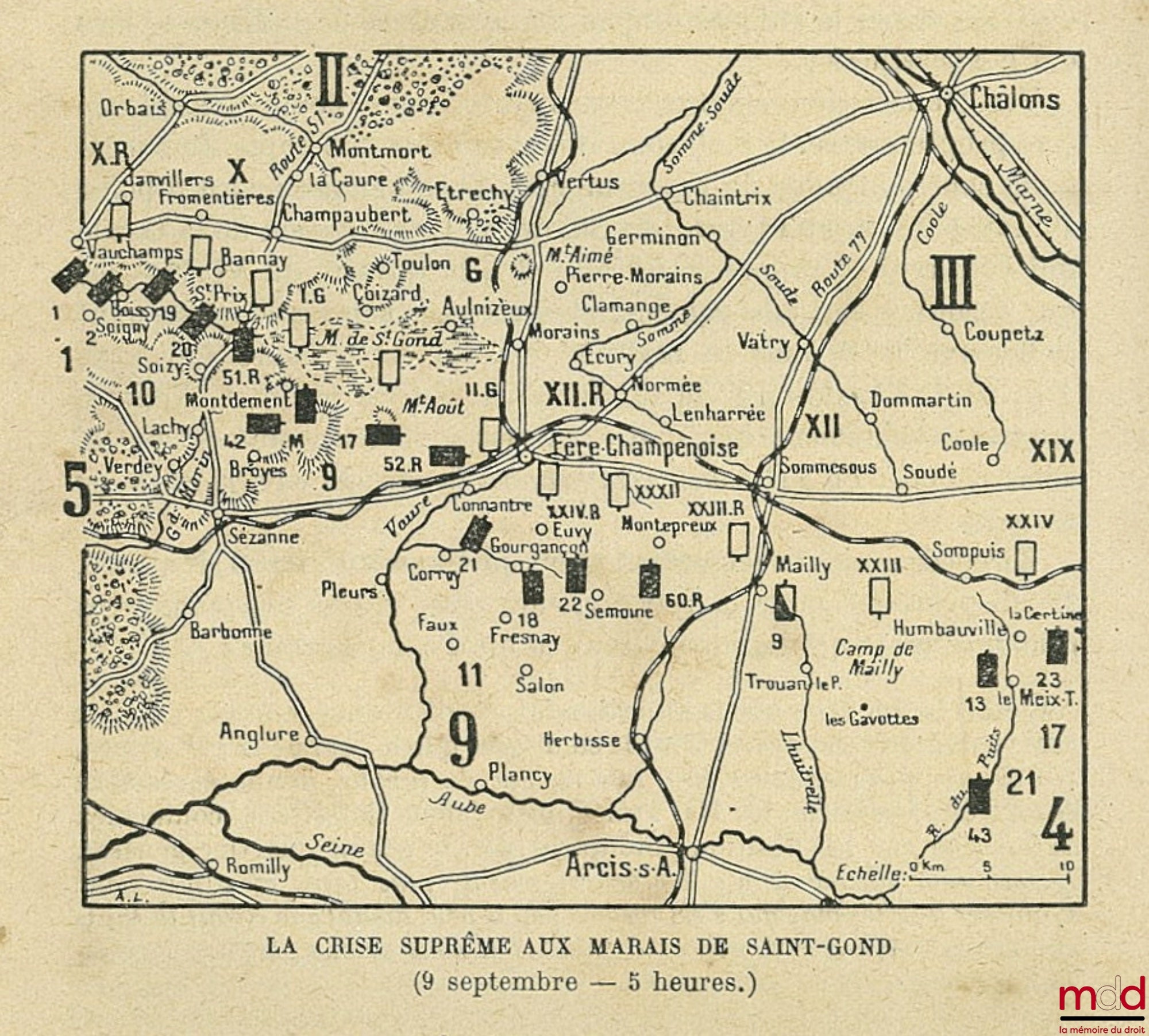 HANOTAUX (Gabriel) – LA BATAILLE DE LA MARNE avec deux cartes hors texte, dix-huit croquis et quatorze cartes d’État-major ; 6ème éd., vol. II seulement