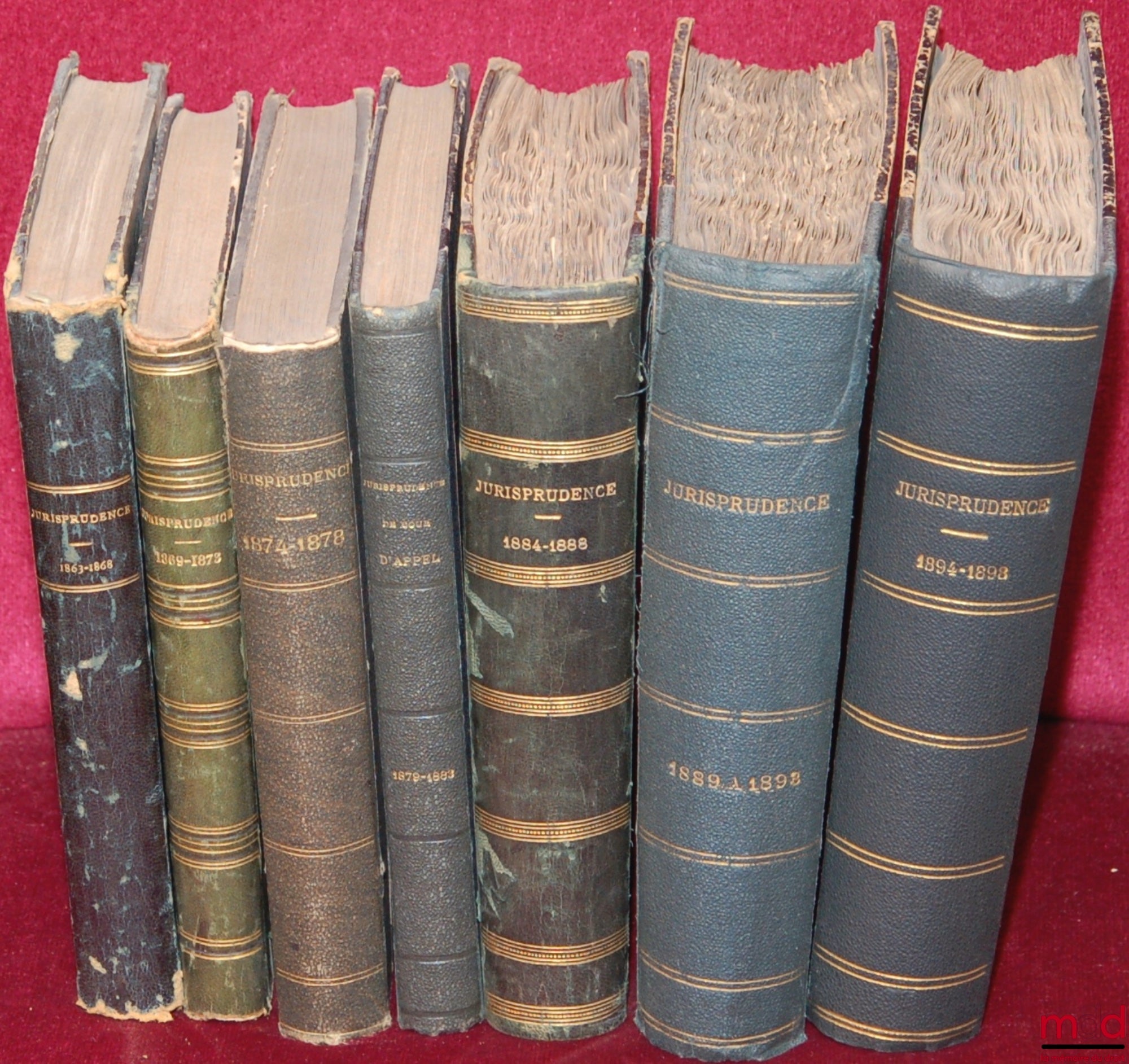 JURISPRUDENCE DE LA 1re CHAMBRE DE LA COUR D’APPEL [IMPÉRIALE] DE PARIS [1863-1898] : 1er vol. : 1863 à 1868 ; 2e vol. : 1869 à 1873 ; 3e vol. : 1874 à 1878 ; 4e vol. : 1879 à 1889 [fini à 1882] ; 5e vol. : 1884 à 1888 ; 6e vol. : 1889 à 1893 ; 7e vol. :