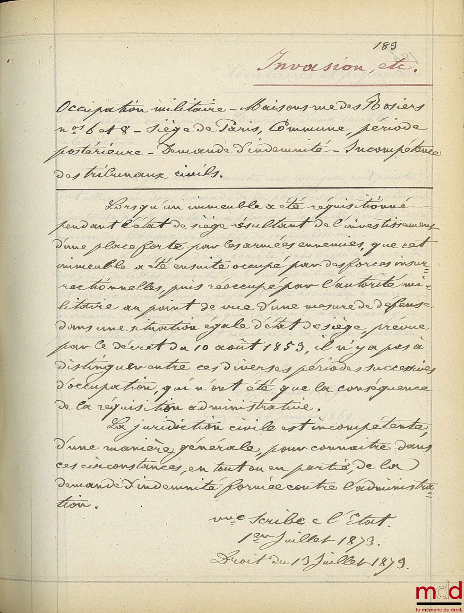 JURISPRUDENCE DE LA 1re CHAMBRE DE LA COUR D’APPEL [IMPÉRIALE] DE PARIS [1863-1898] : 1er vol. : 1863 à 1868 ; 2e vol. : 1869 à 1873 ; 3e vol. : 1874 à 1878 ; 4e vol. : 1879 à 1889 [fini à 1882] ; 5e vol. : 1884 à 1888 ; 6e vol. : 1889 à 1893 ; 7e vol. :