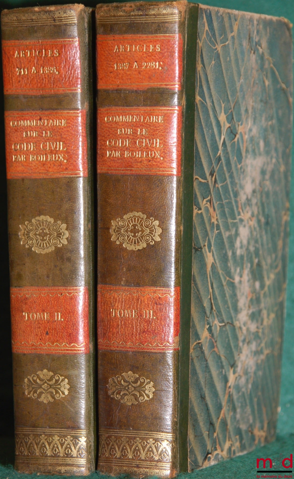 BOILEUX (Jacques Marie) – COMMENTAIRE SUR LE CODE CIVIL, contenant L’EXPLICATION DE CHAQUE ARTICLE SÉPARÉMENT, l’énonciation, au bas du commentaire, des questions qu’il a fait naître, LES PRINCIPALES RAISONS DE DÉCIDER POUR ET CONTRE, l’indication des pas
