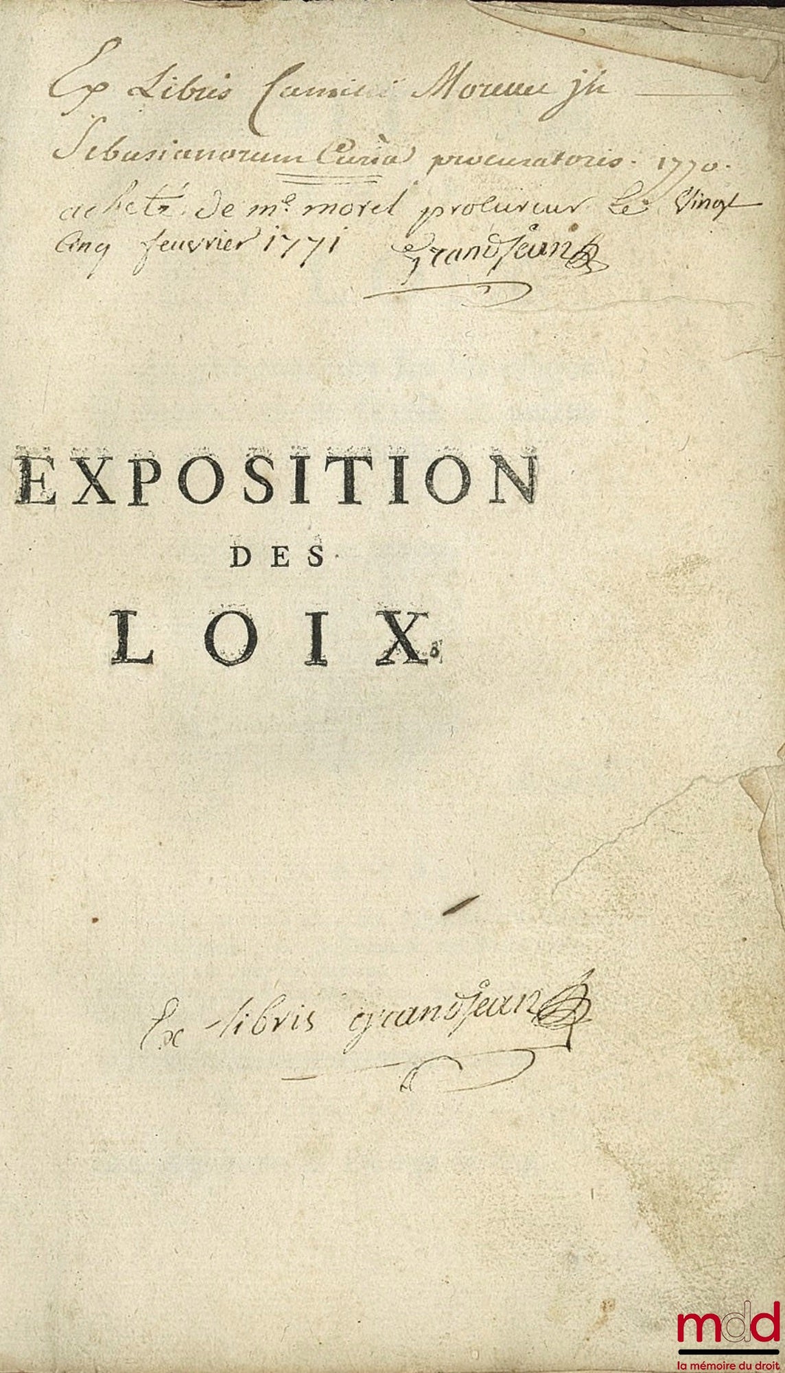 [D’AMOURS (Louis)] – EXPOSITION ABRÉGÉE DES LOIX. AVEC DES OBSERVATIONS SUR LES USAGES DES PROVINCES DE BRESSE & AUTRES RÉGIES PAR LE DROIT ÉCRIT