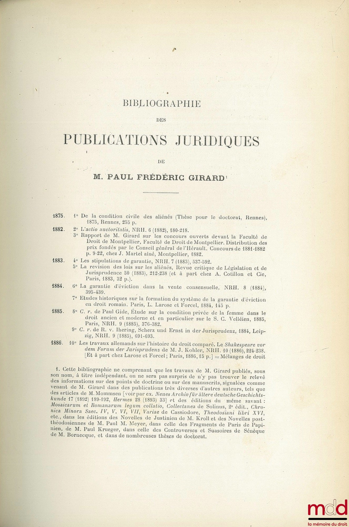 [Mélanges Girard] – ÉTUDES D’HISTOIRE JURIDIQUE OFFERTES À PAUL FRÉDÉRIC GIRARD PAR SES ÉLÈVES