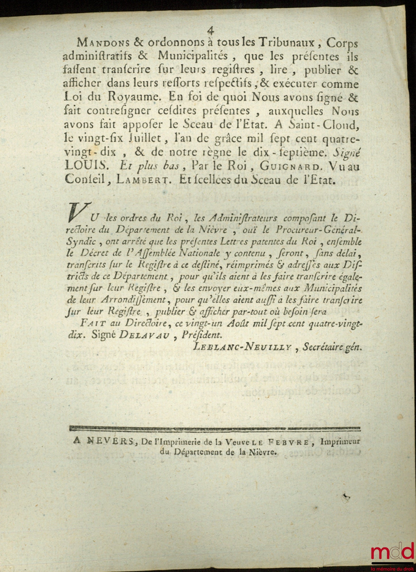 Lettres-Patentes du Roi, Sur les Décrets de l’Assemblée Nationales, des 9 &21 juillet 1790, QUI SUPPRIMENT LES OFFICES DE JURÉSPRISEURS, CRÉÉS PAR ÉDIT DU MOIS DE FÉVRIER 1771, OU AUTRES ; ORDONNENT QUE LE DROIT DES QUATRE DENIERS POUR LIVRE DU PRIX DE LA