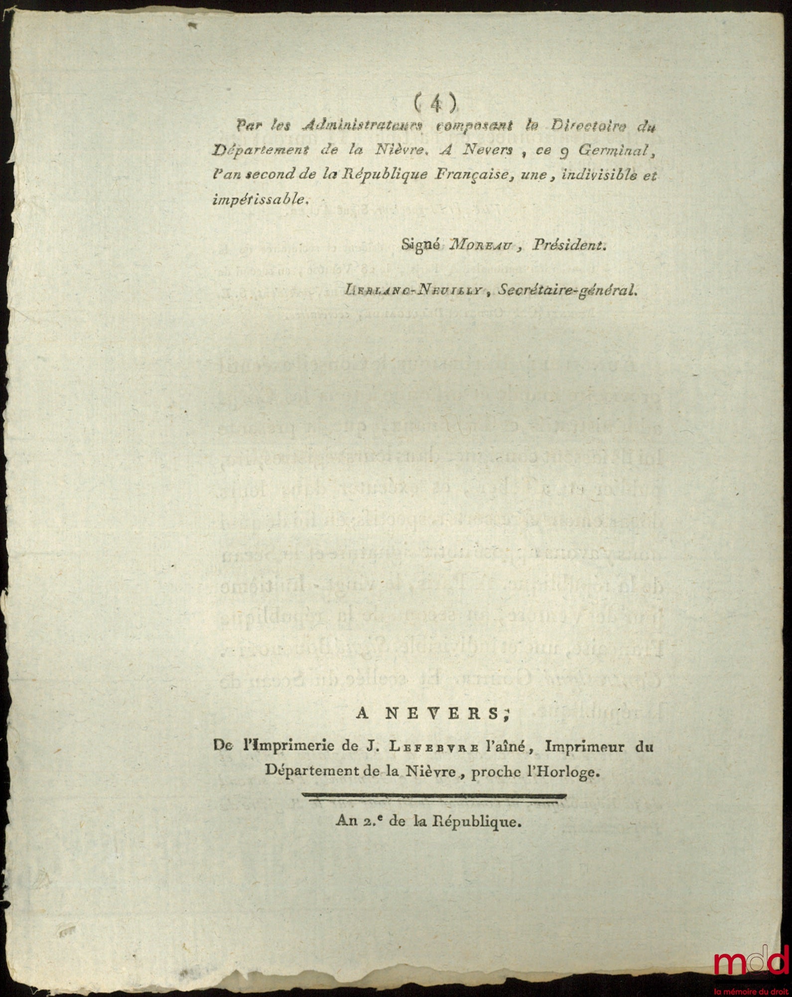 Décret de la Convention nationale, du 26ème jour de Pluviôse , an second de la République Française, une et indivisible, Qui interdit provisoirement aux Créanciers particuliers la faculté de faire des Saisies-arrêts ou Oppositions sur les Fonds destinés a