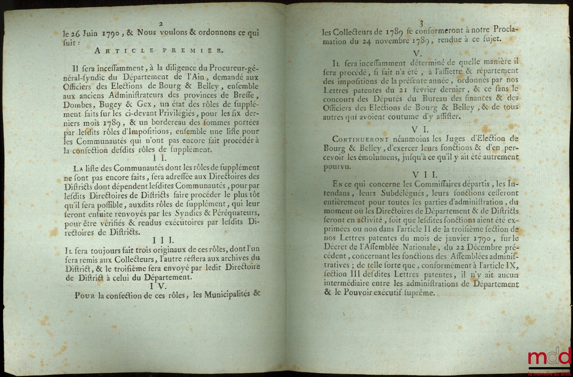 Lettres Patentes du Roi, Sur le Décret de l’Assemblée Nationale, du 26 Juin 1790, concernant la confection & vérification des Rôles de supplément, sur les ci-devant Privilégiés, pour les six derniers mois 1789, tant dans le Départemens du Royaume ; & port