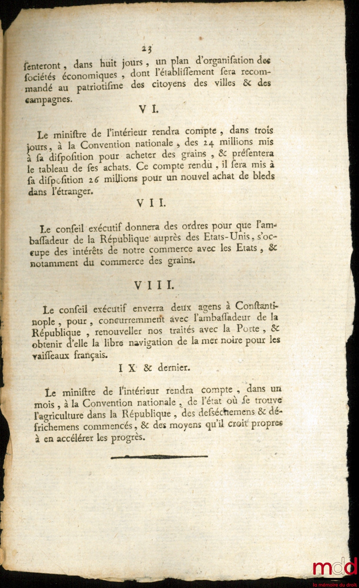 OPINION DE CHARLES BARBAROUX SUR LES SUBSISTANCES, Imprimé par ordre de la Convention nationale et envoyée aux quatre-vingt-quatre Départemens