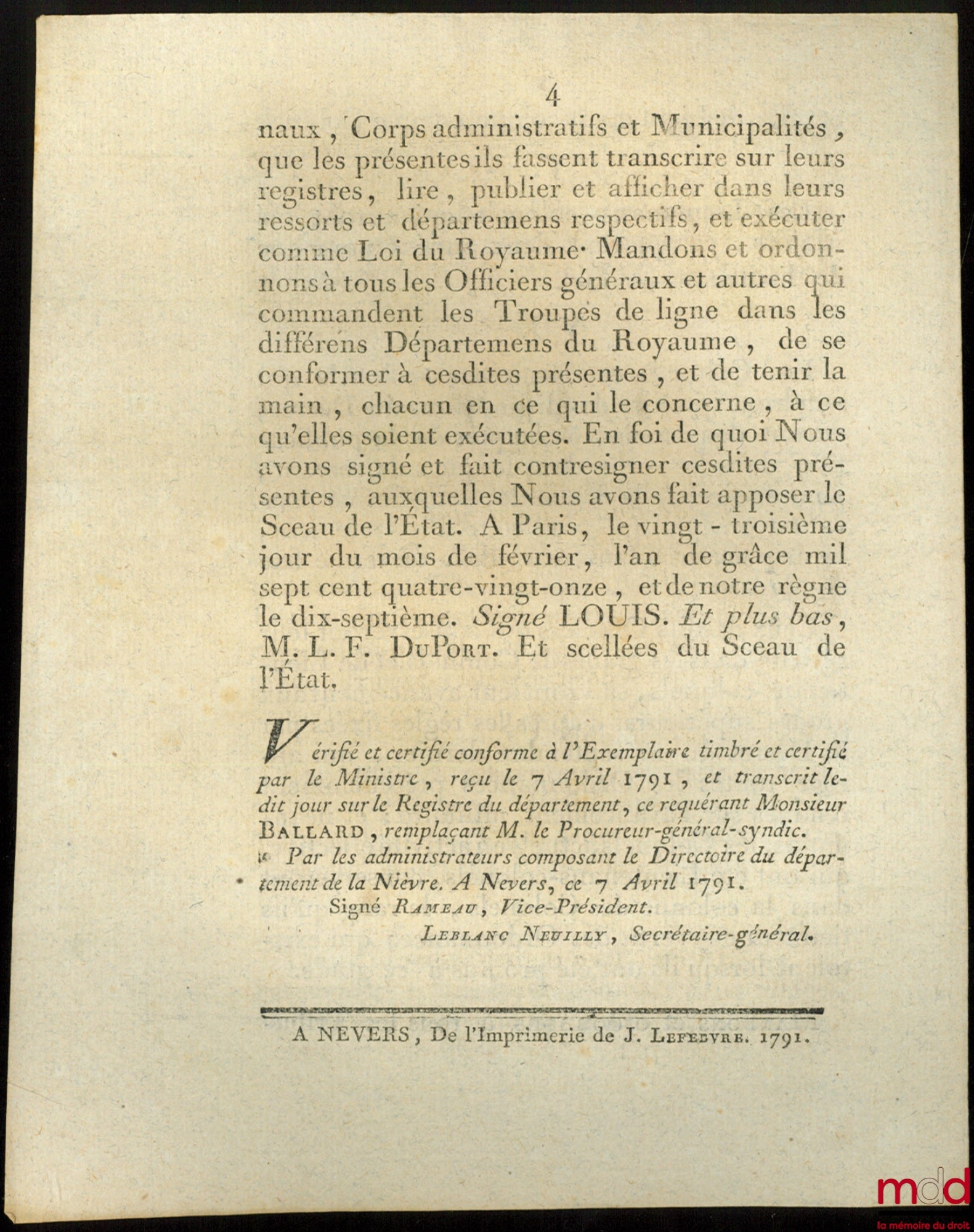 Loi, RELATIVE AUX COLONELS ET LIEUTENANS-COLONELS DE TOUTES LES ARMES. Donnée à Paris, le 23 Février 1791, bull. n° 635