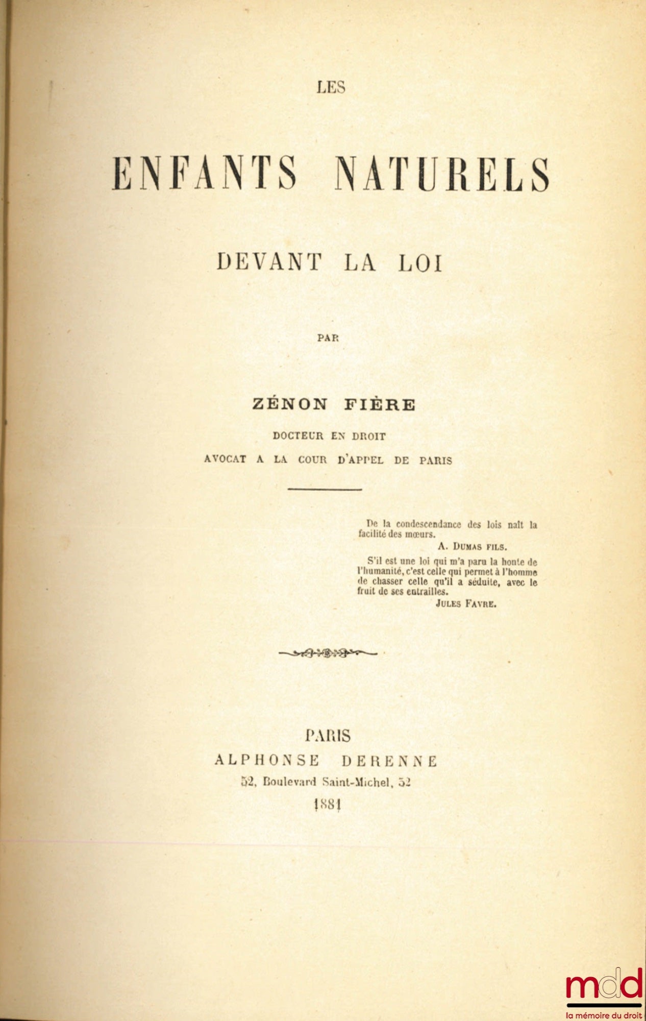 FIÈRE (Zénon) – LES ENFANTS NATURELS DEVANT LA LOI