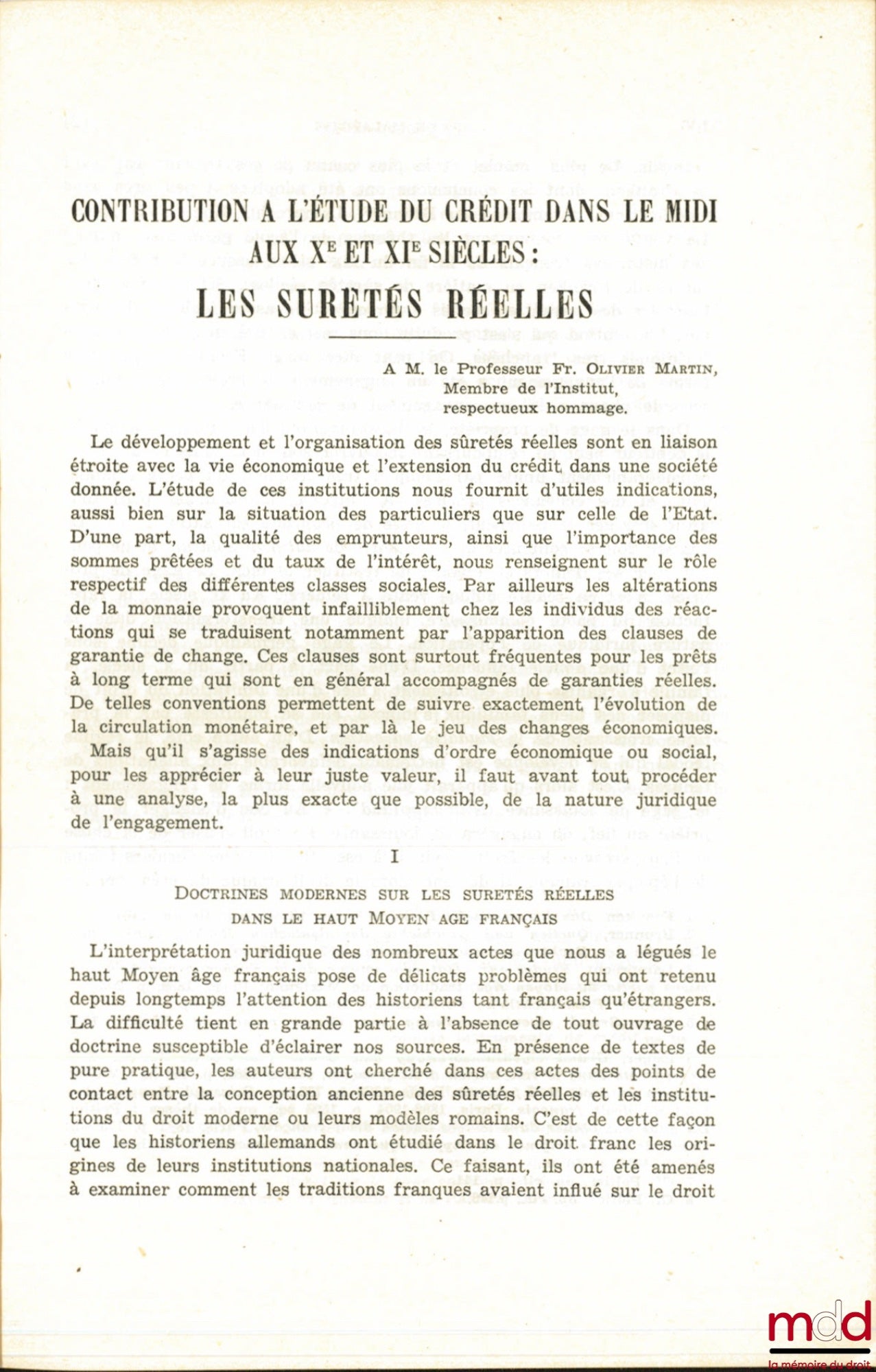 CONTRIBUTIONS À L’ÉTUDE DU CRÉDIT DANS LE MIDI AUX Xe ET XIe SIÈCLES : LES SÛRETÉS RÉELLES, Annales Du Midi, Extrait t. 63, n° 14