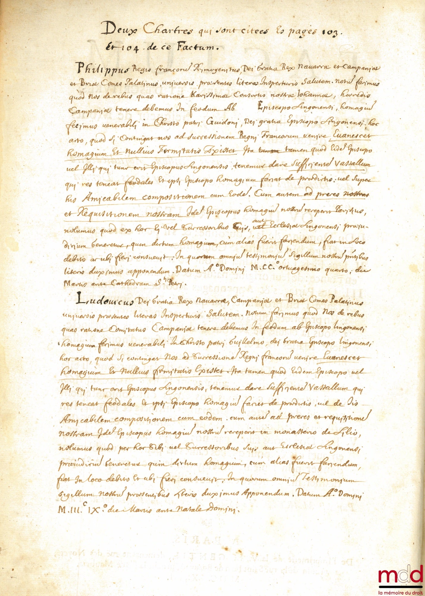 HUSSON (Martin) – FACTUM SERVANT D’ADVERTISSEMENT ET D’ESCRITURES, Pour Philippes Aubery, Seigneur de Montbar, défendeur. Contre Maître Jacques Buisson Adjudicataire des Domaines de France & droicts y joints, Demandeur. OU IL ES TRAITÉ :  I. Du Domaine de