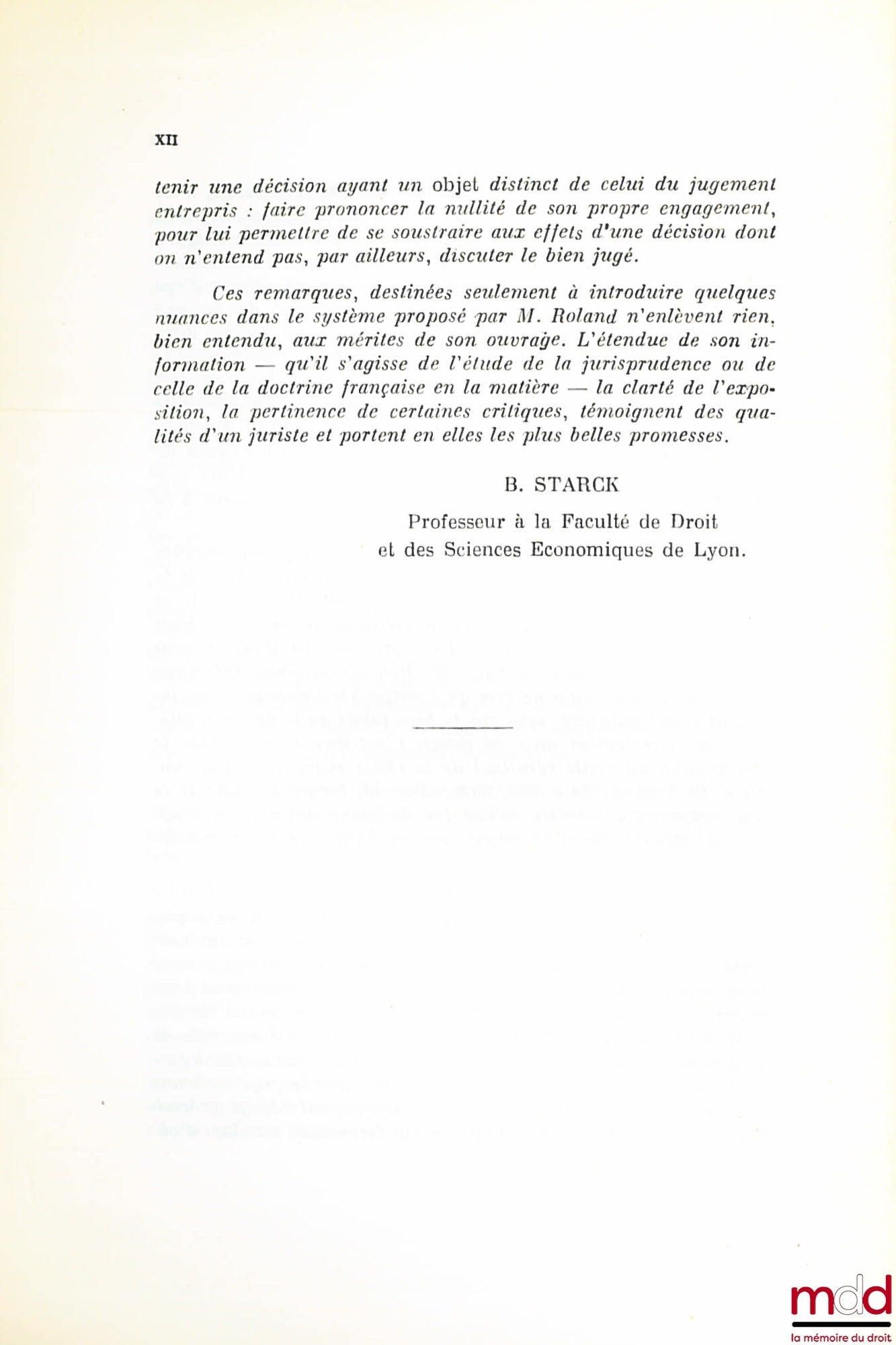 ROLAND (Henri) – CHOSE JUGÉE ET TIERCE OPPOSITION, Préface de Boris Starck, Bibl. de droit privé, t. XIII