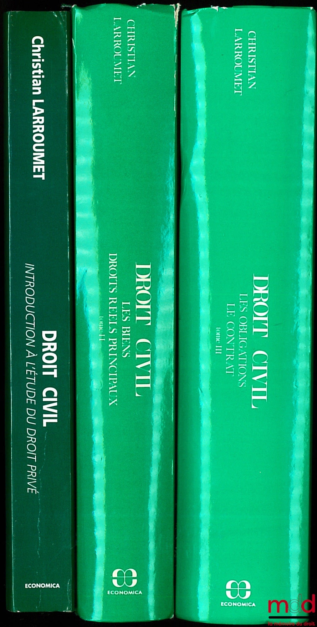 LARROUMET (Christian) – DROIT CIVIL, 2e éd., t. I : Introductions à l’étude du droit privé ; t. II : Les Biens - Droits réels principaux ; t. III : Les Obligations - Le Contrat, coll. Droit civil, série Enseignement