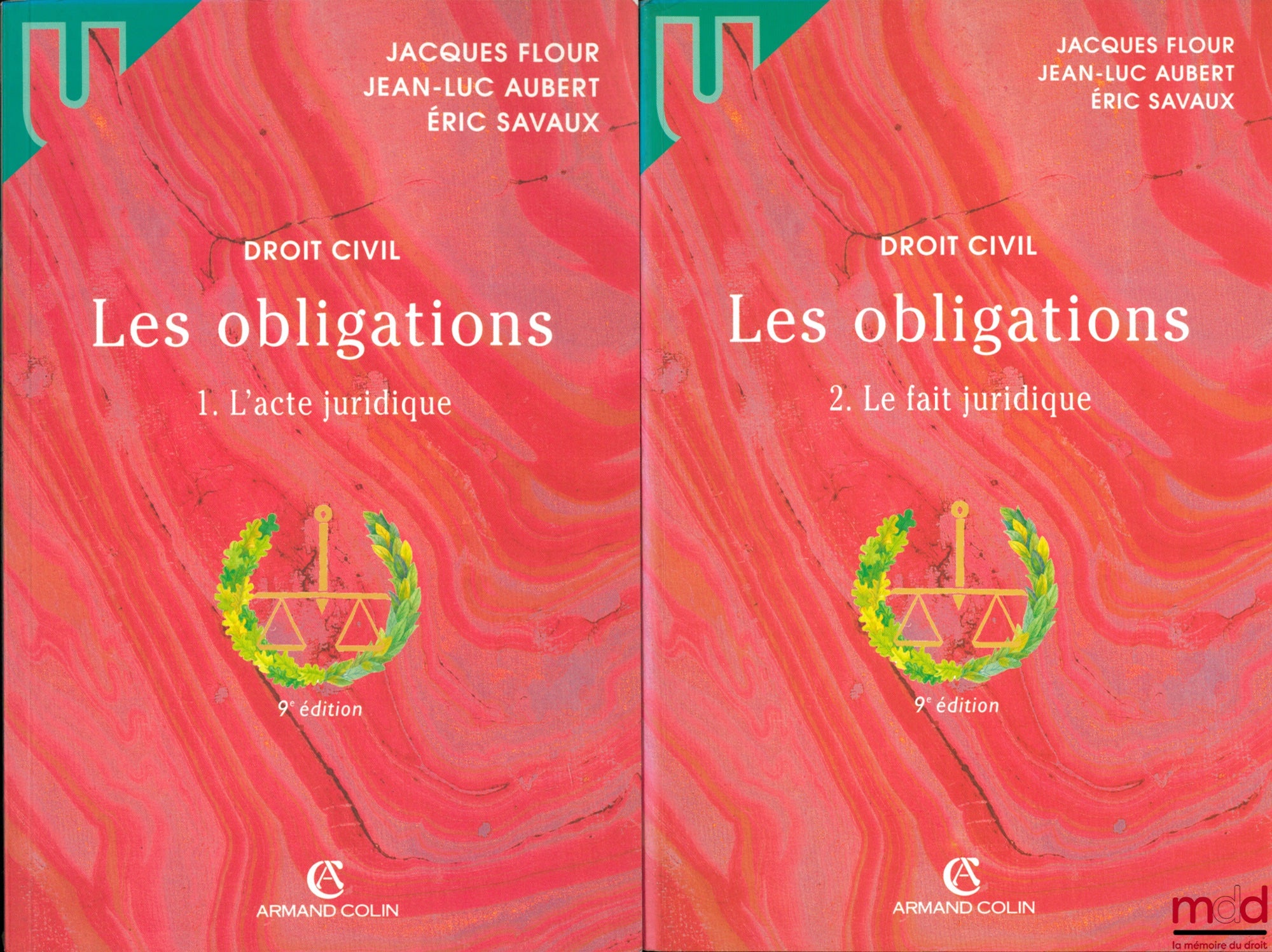 FLOUR (Jacques), AUBERT (Jean-Luc) et SAVAUX (Éric) – DROIT CIVIL, LES OBLIGATIONS, t. I : L’ACTE JURIDIQUE, 9ème éd. ; t. II : LE FAIT JURIDIQUE, 9ème éd., coll. Université
