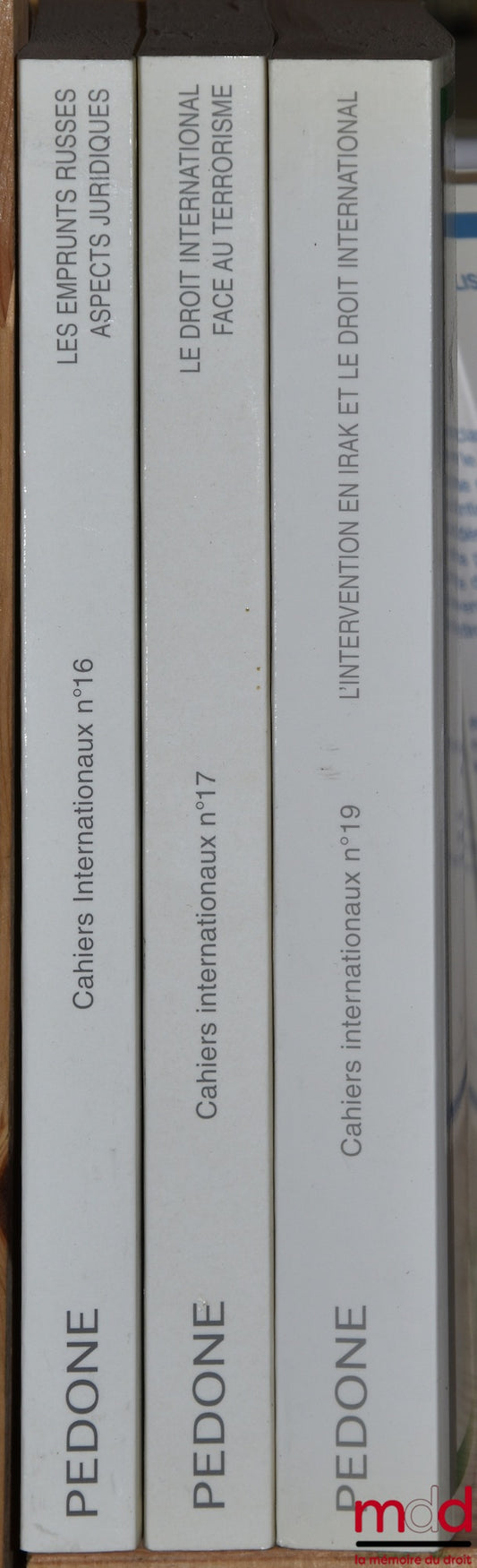 [Colloque] – Cahiers internationaux, CEDIN-Paris I : – n° 16 : Les emprunts russes – Aspects juridiques, sous la dir. de P. Julliard & B. Stern ; – n° 17 : Le droit international face au terrorisme, sous la dir. de K. Bannelier, T. Christakis, O. Corten &