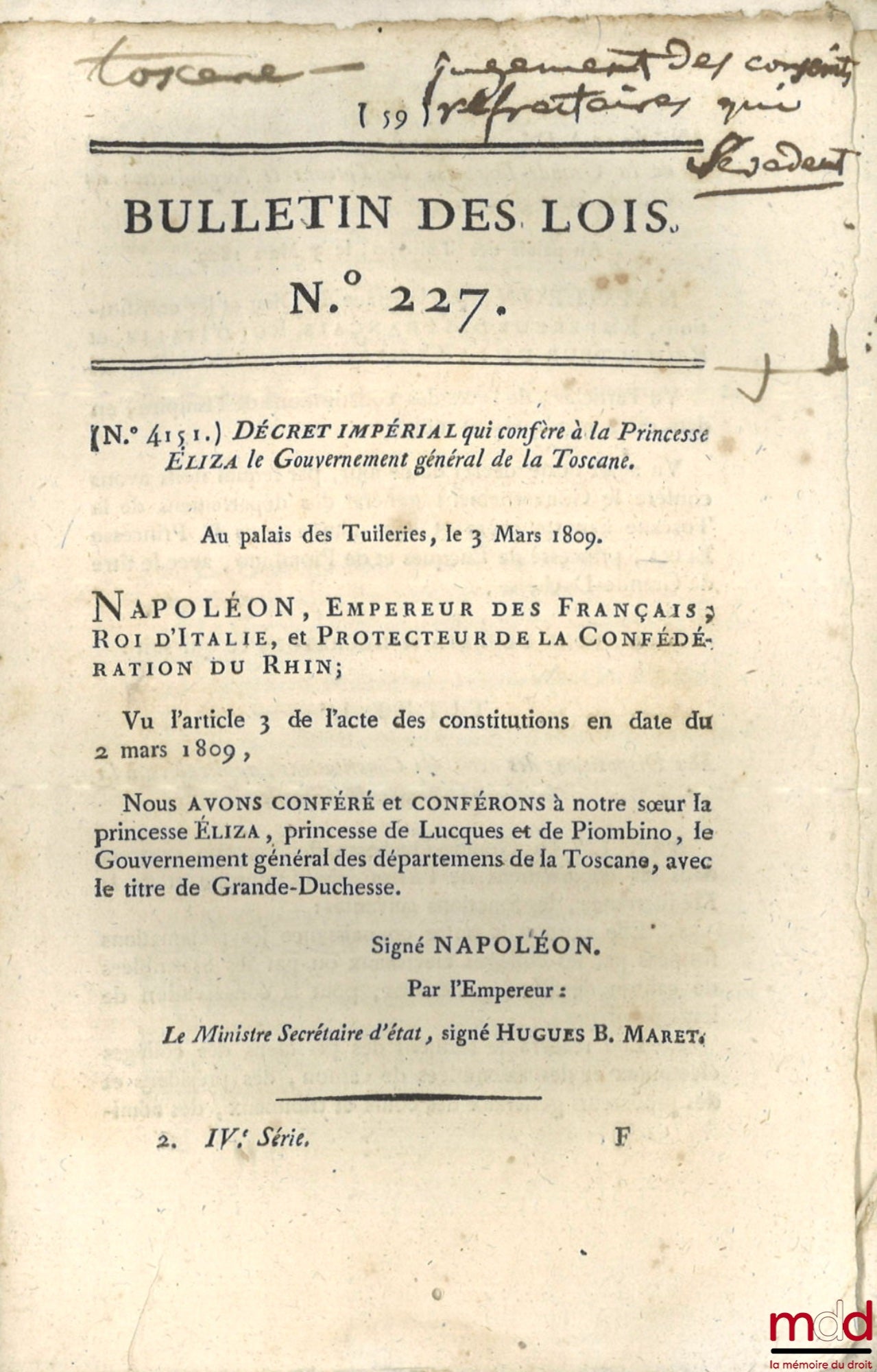 [Coup d’État des 18 et 19 brumaire An VIII, Constitution de l’An IV, divers] – ENSEMBLE DE 18 BULLETINS DES LOIS : Bulletin des lois de la République française, Arrêté du Directoire exécutif qui règle provisoirement le mode de publication des Lois, Arrêté