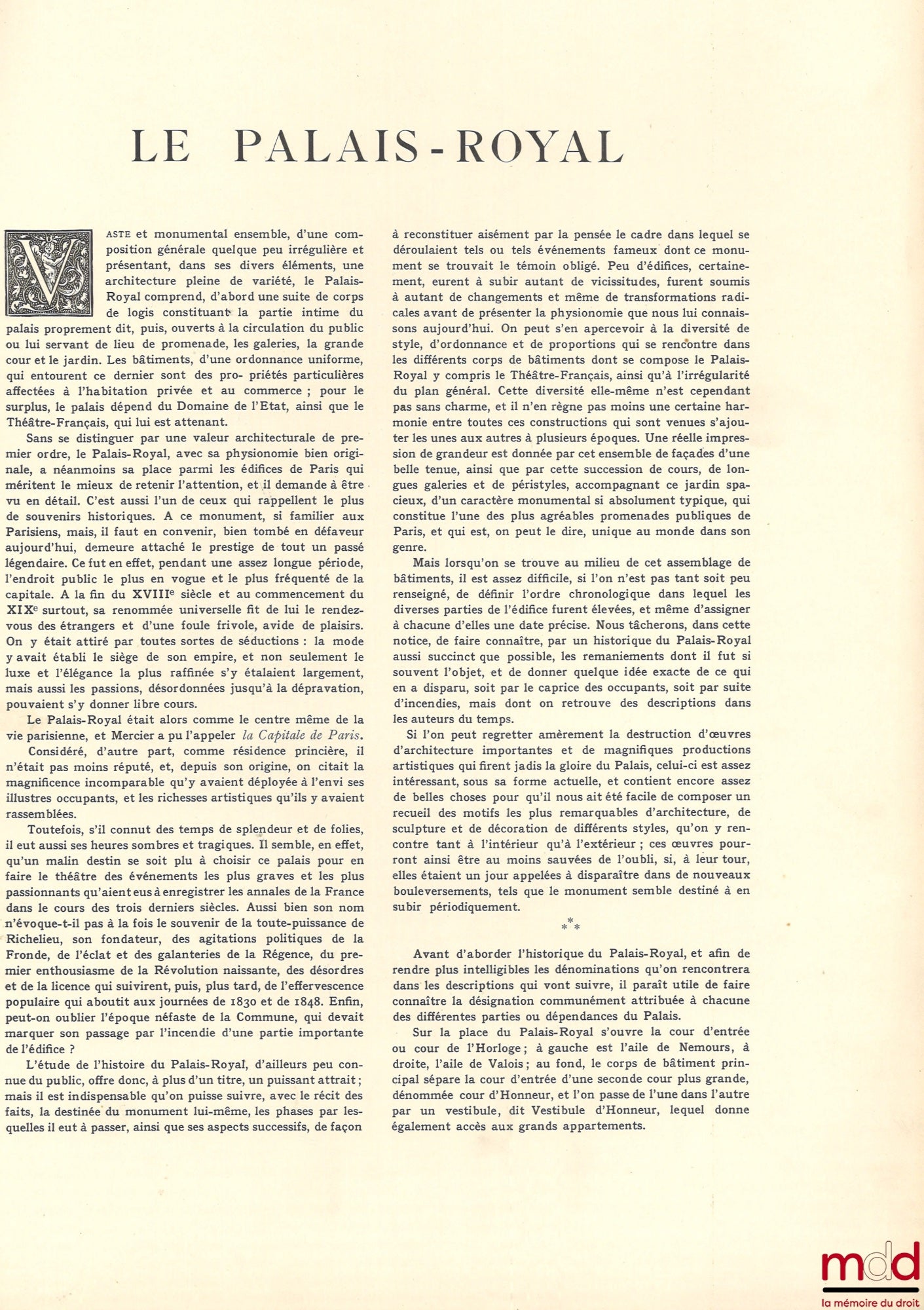 [Palais Royal - Conseil d’État], DUPEZARD (Émile) – LE PALAIS ROYAL DE PARIS, Architecture et Décoration, De Louis XV à nos jours