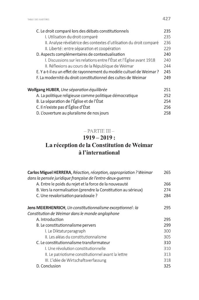WEIMAR : UNE CONSTITUTION MONDIALE ? Contexte et réception de la Constitution de 1919  Sous la direction de Thomas KLEINLEIN, Traduit en français par Guy Monard et Clothilde Melin,  Préface de Aurore GAILLET