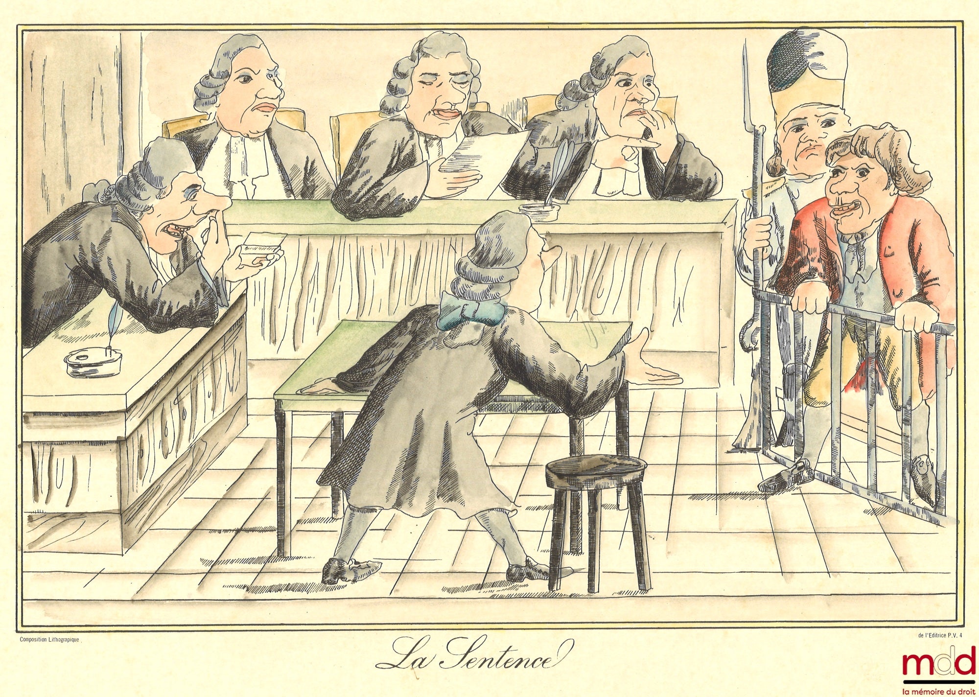 [Anonyme] – LA SENTENCE, lithographie polychrome de procès