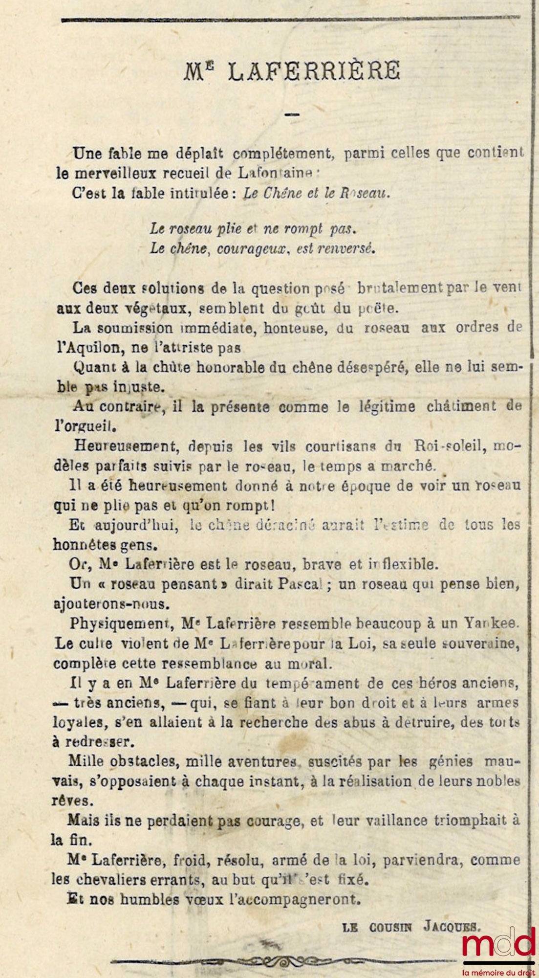 [LAFFERIÈRE (Édouard)], GILL – LE SCIEUR LAFERIÈRE (du Rappel) PAR GILL, Journal L’Éclipse du 4 septembre 1869 (2e année, n° 85)